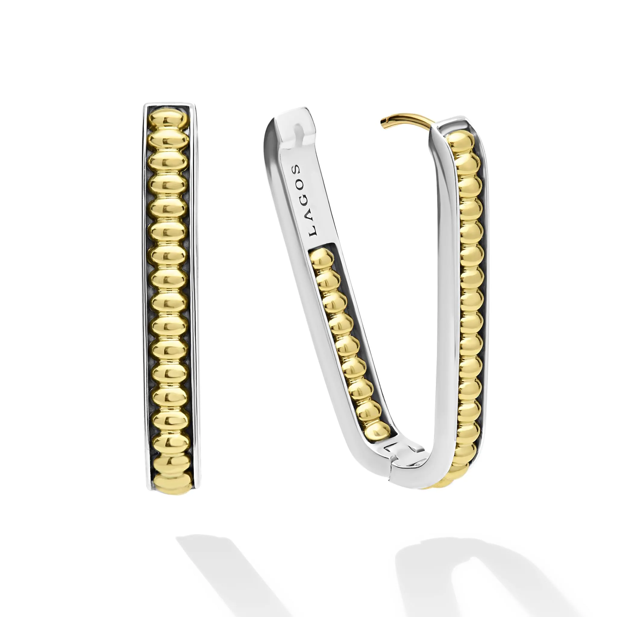 Signature Caviar Large Two-Tone Linear Hoop Earrings sold by LAGOS product image thumbnail 4