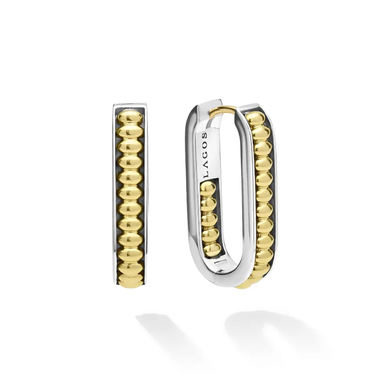Signature Caviar Two-Tone Linear Hoop Earrings sold by LAGOS