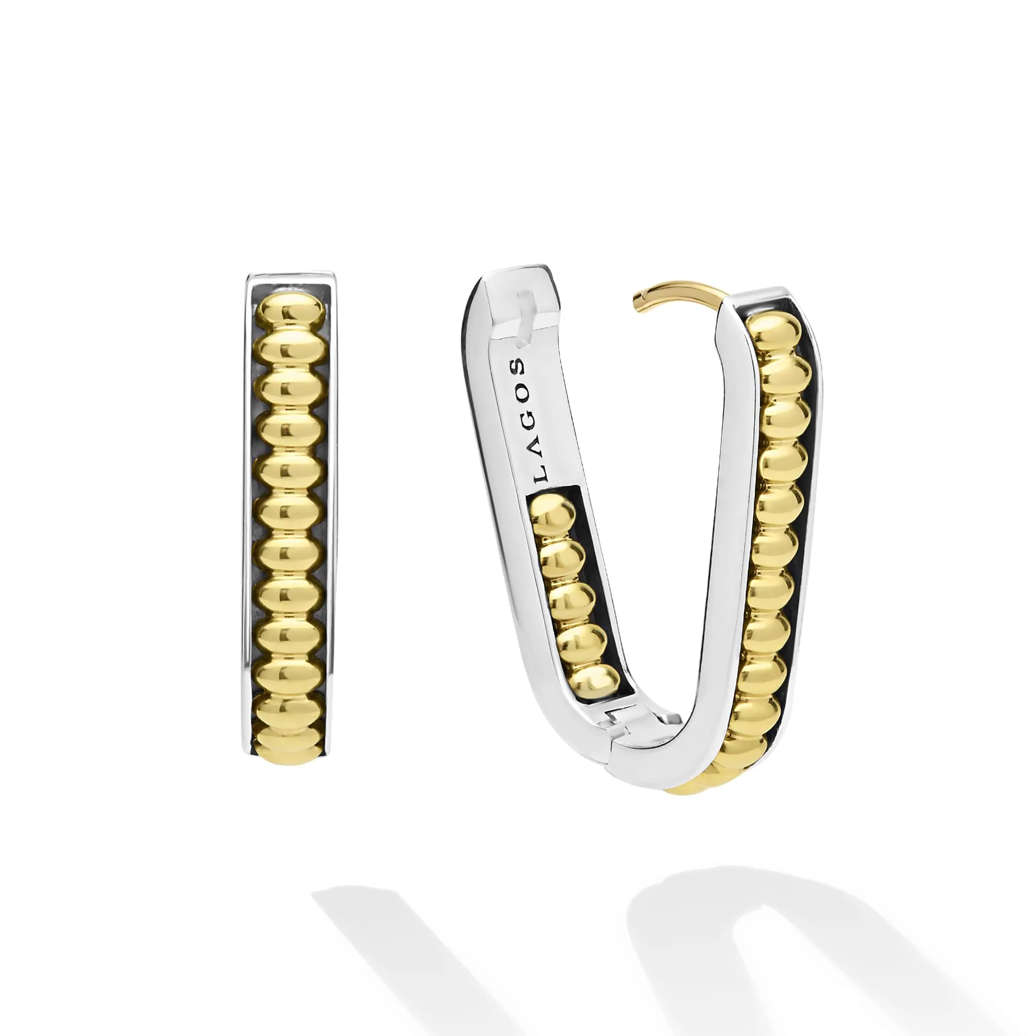 Signature Caviar Two-Tone Linear Hoop Earrings sold by LAGOS product image thumbnail 4