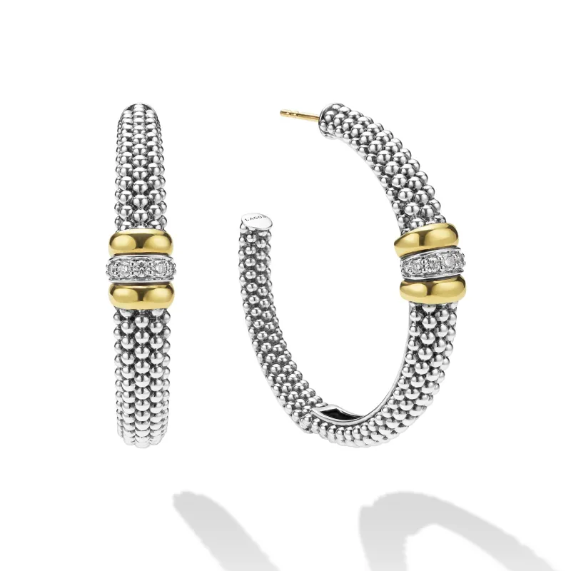 Signature Caviar Two-Tone Large Caviar Beaded Diamond Hoop Earrings sold by LAGOS