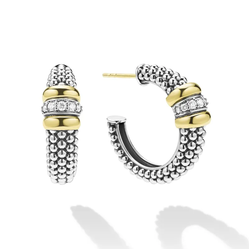 Signature Caviar Two-Tone Caviar Beaded Diamond Hoop Earrings sold by LAGOS