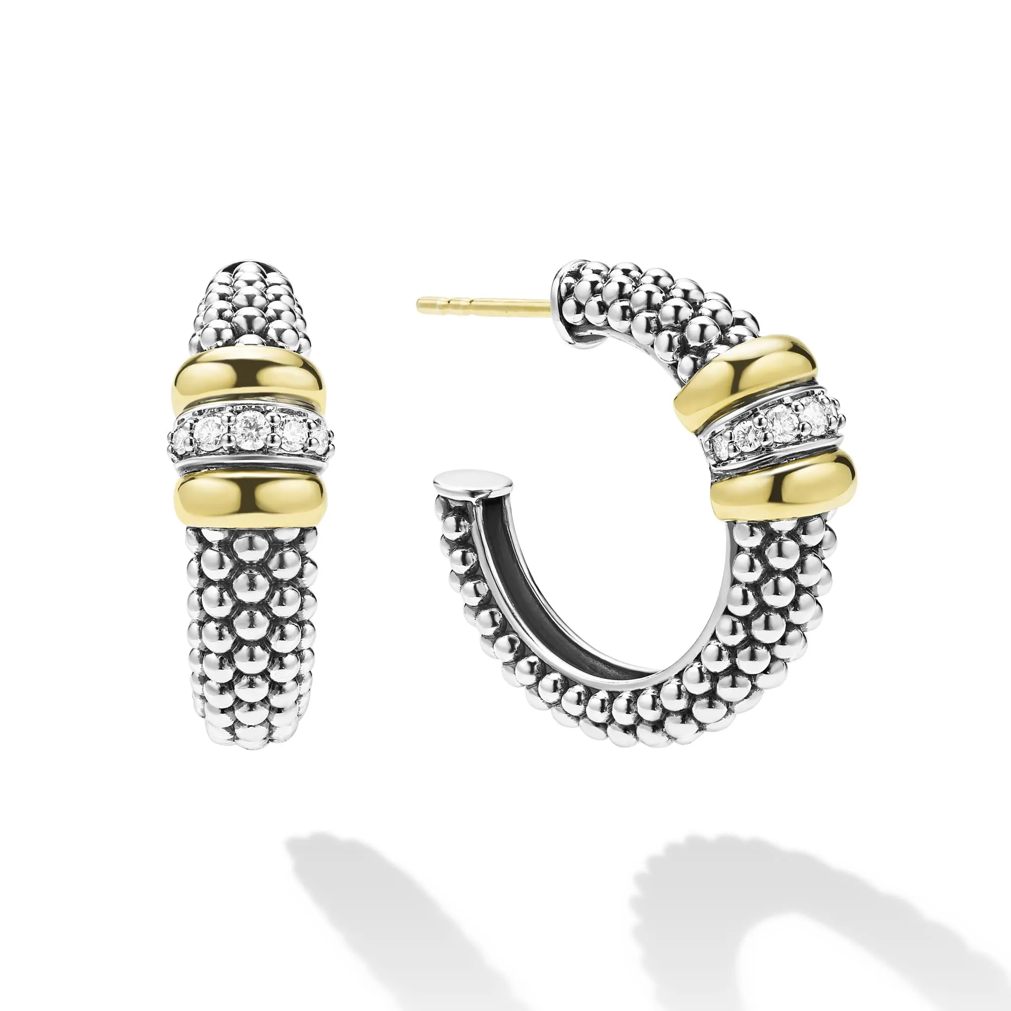 Signature Caviar Two-Tone Caviar Beaded Diamond Hoop Earrings sold by LAGOS