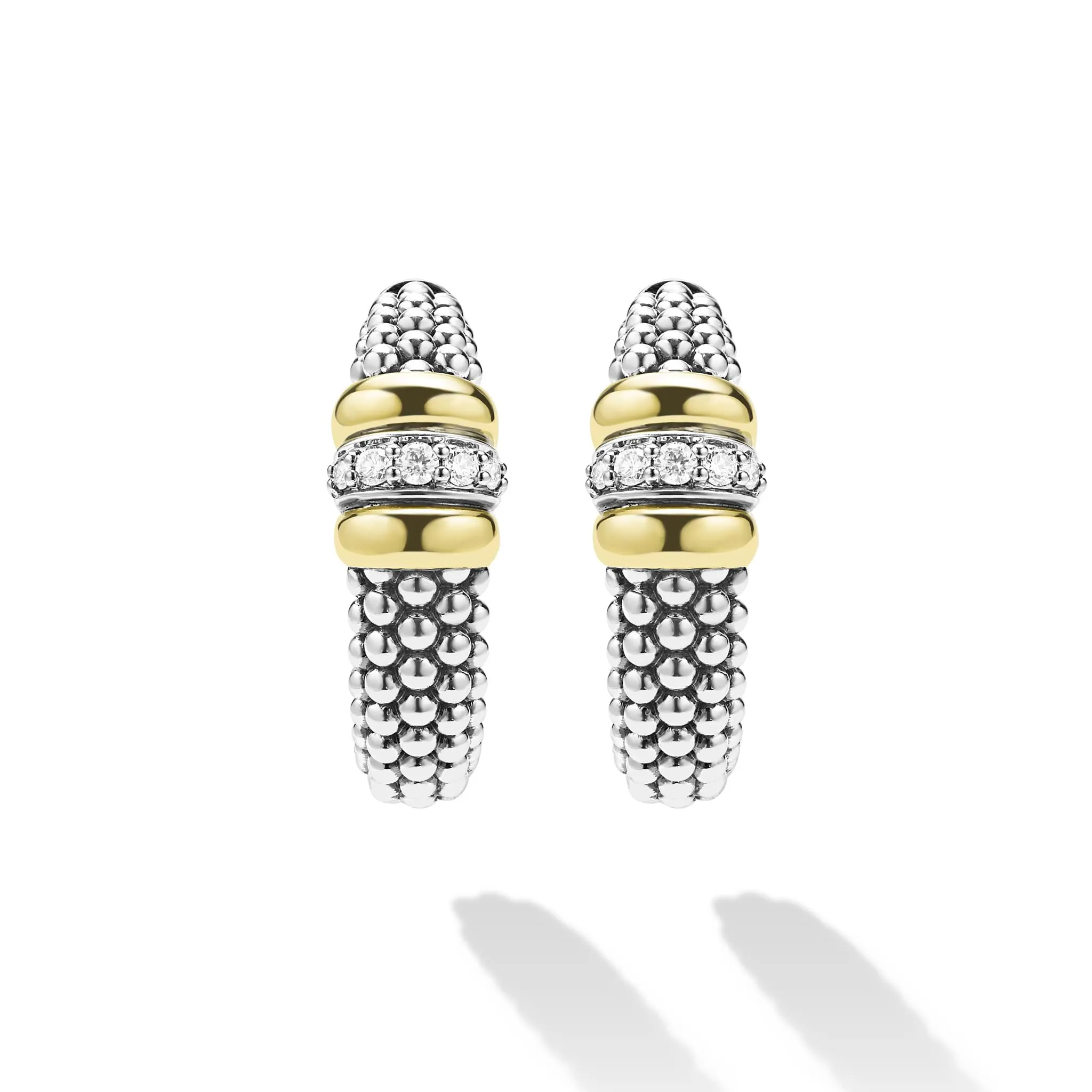 Signature Caviar Two-Tone Caviar Beaded Diamond Hoop Earrings sold by LAGOS product image thumbnail 4