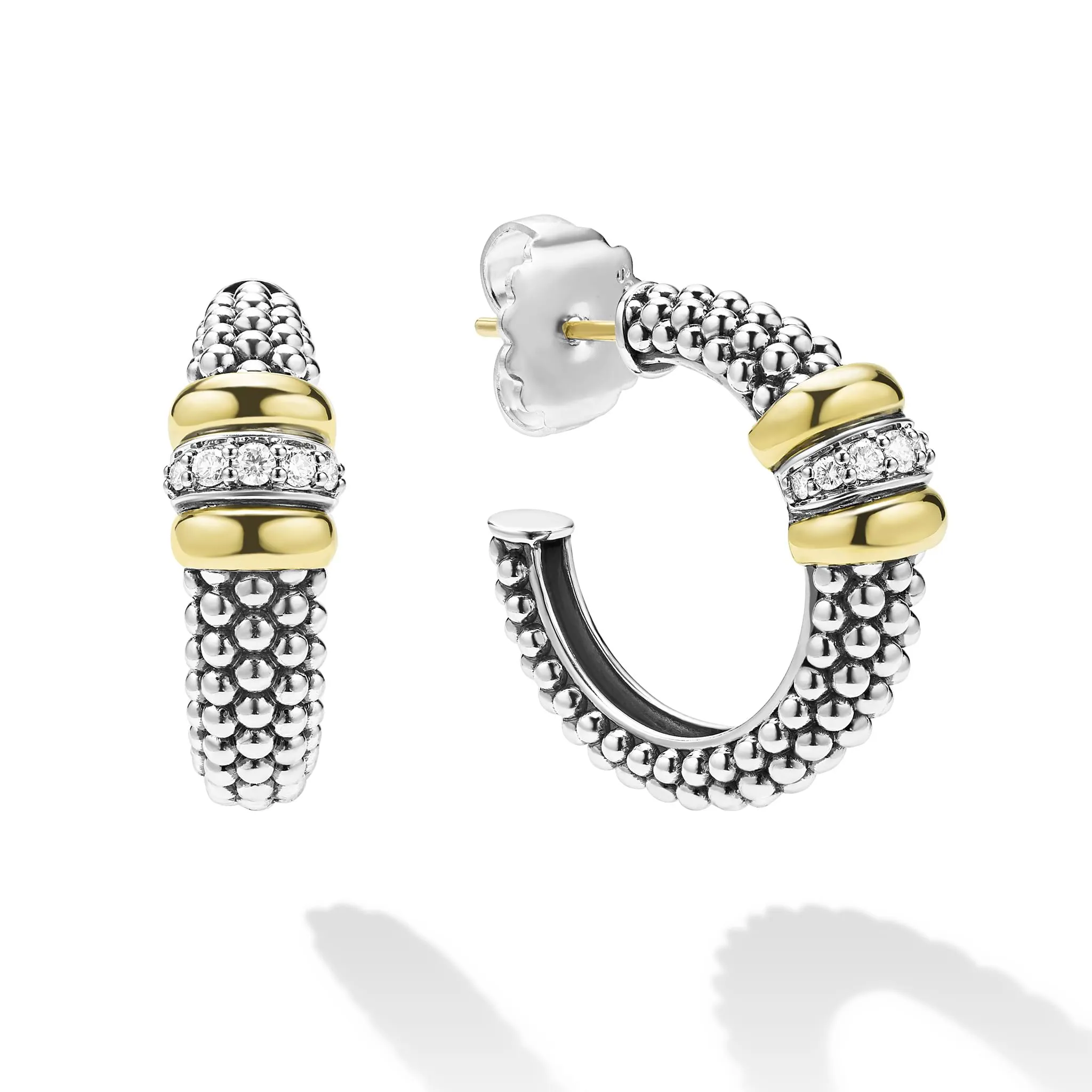 Signature Caviar Two-Tone Caviar Beaded Diamond Hoop Earrings sold by LAGOS product image thumbnail 3