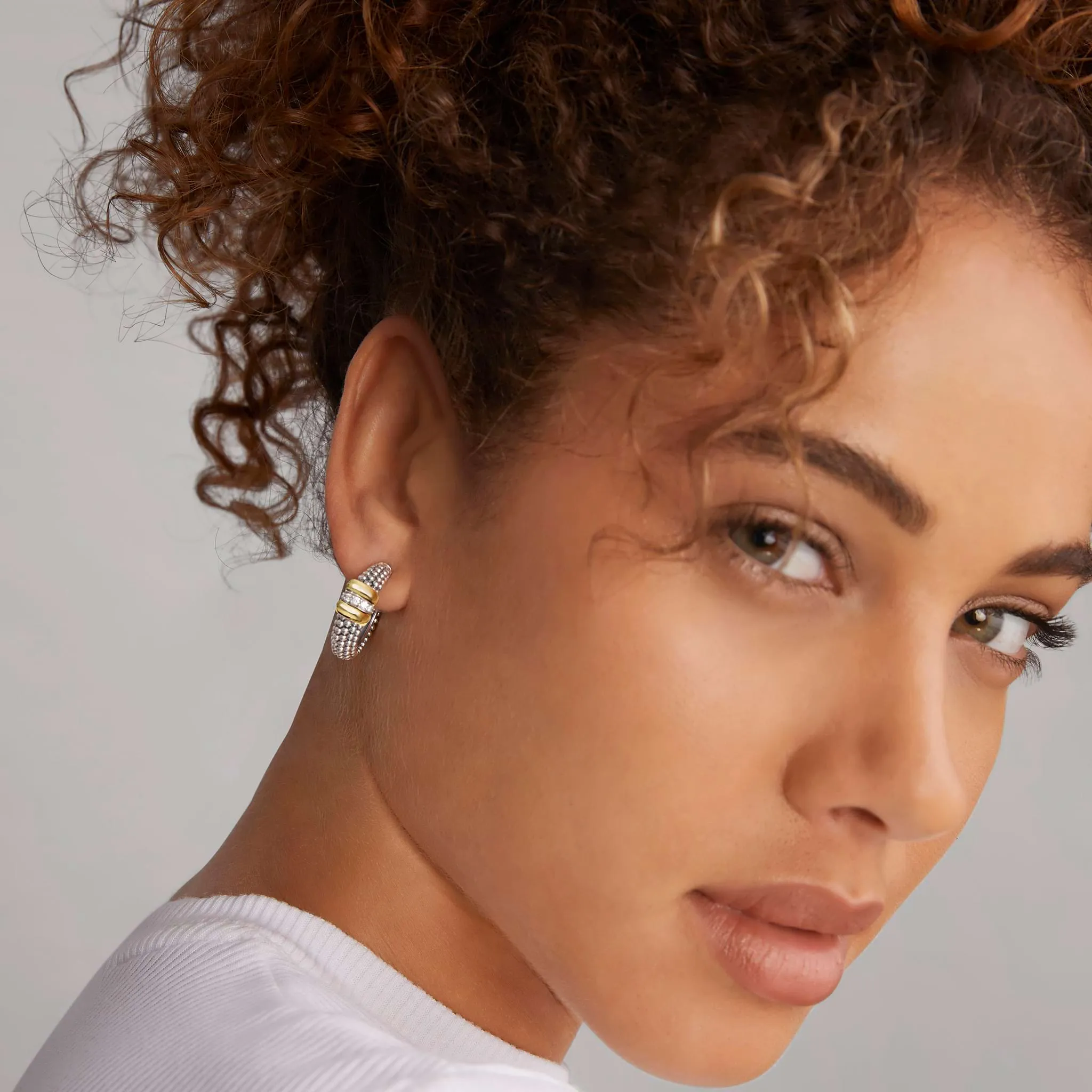 Signature Caviar Two-Tone Caviar Beaded Diamond Hoop Earrings sold by LAGOS product image thumbnail 2