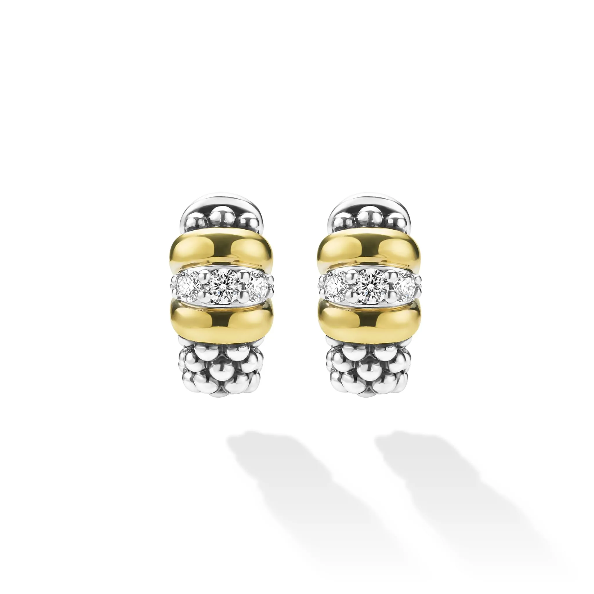 Signature Caviar Two-Tone Caviar Beaded Diamond Huggie Earrings sold by LAGOS product image thumbnail 4