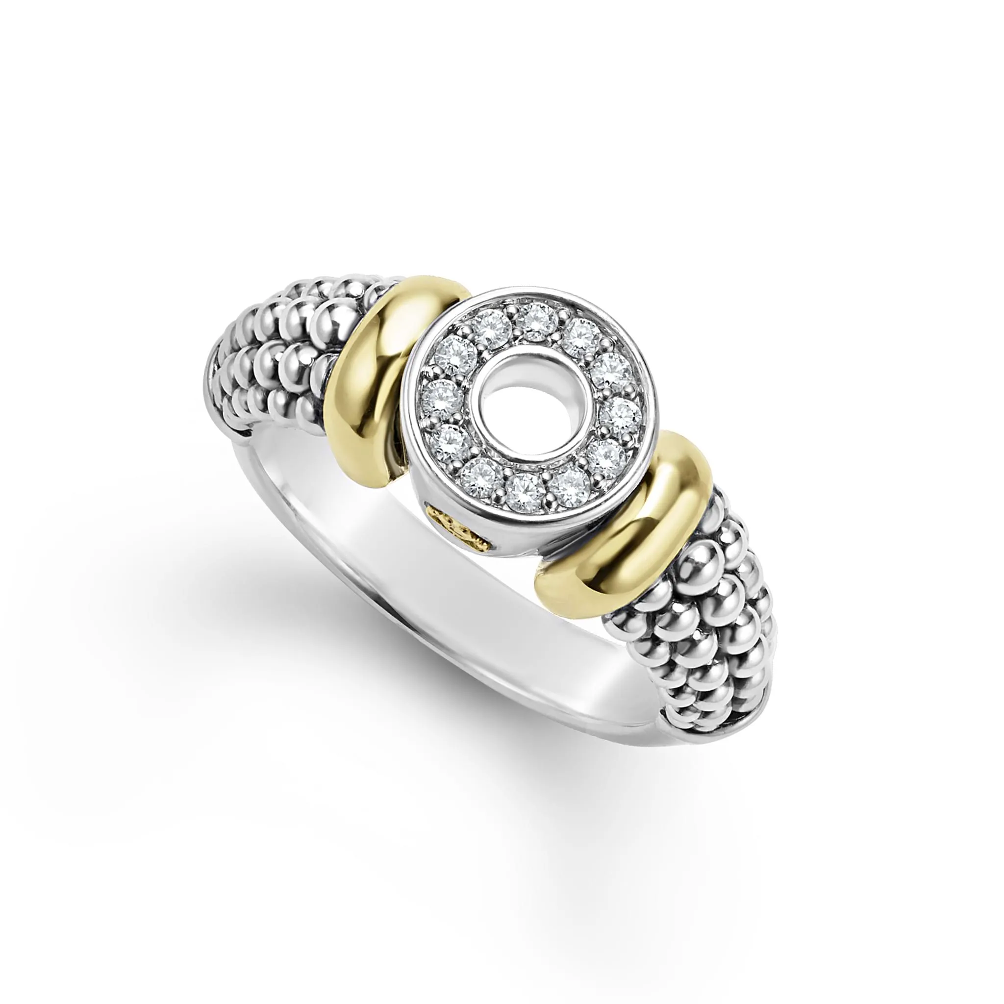 Signature Caviar Two-Tone Diamond Circle Caviar Ring sold by LAGOS