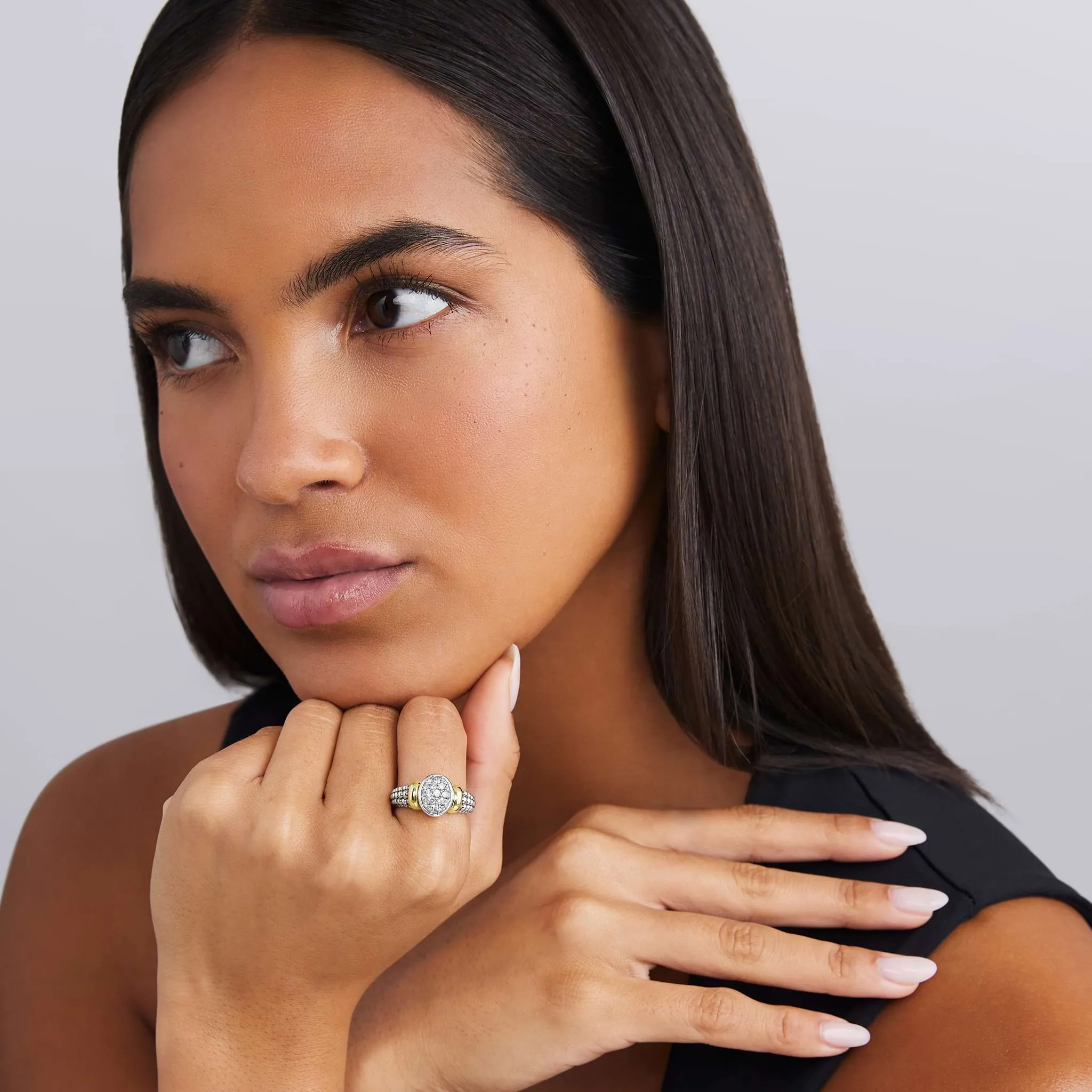 Signature Caviar Two-Tone Oval Caviar Diamond Ring sold by LAGOS product image thumbnail 2