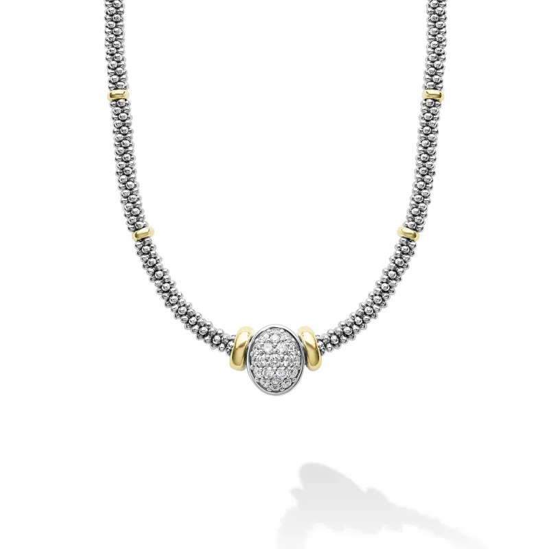 Signature Caviar Two-Tone Oval Caviar Diamond Necklace sold by LAGOS