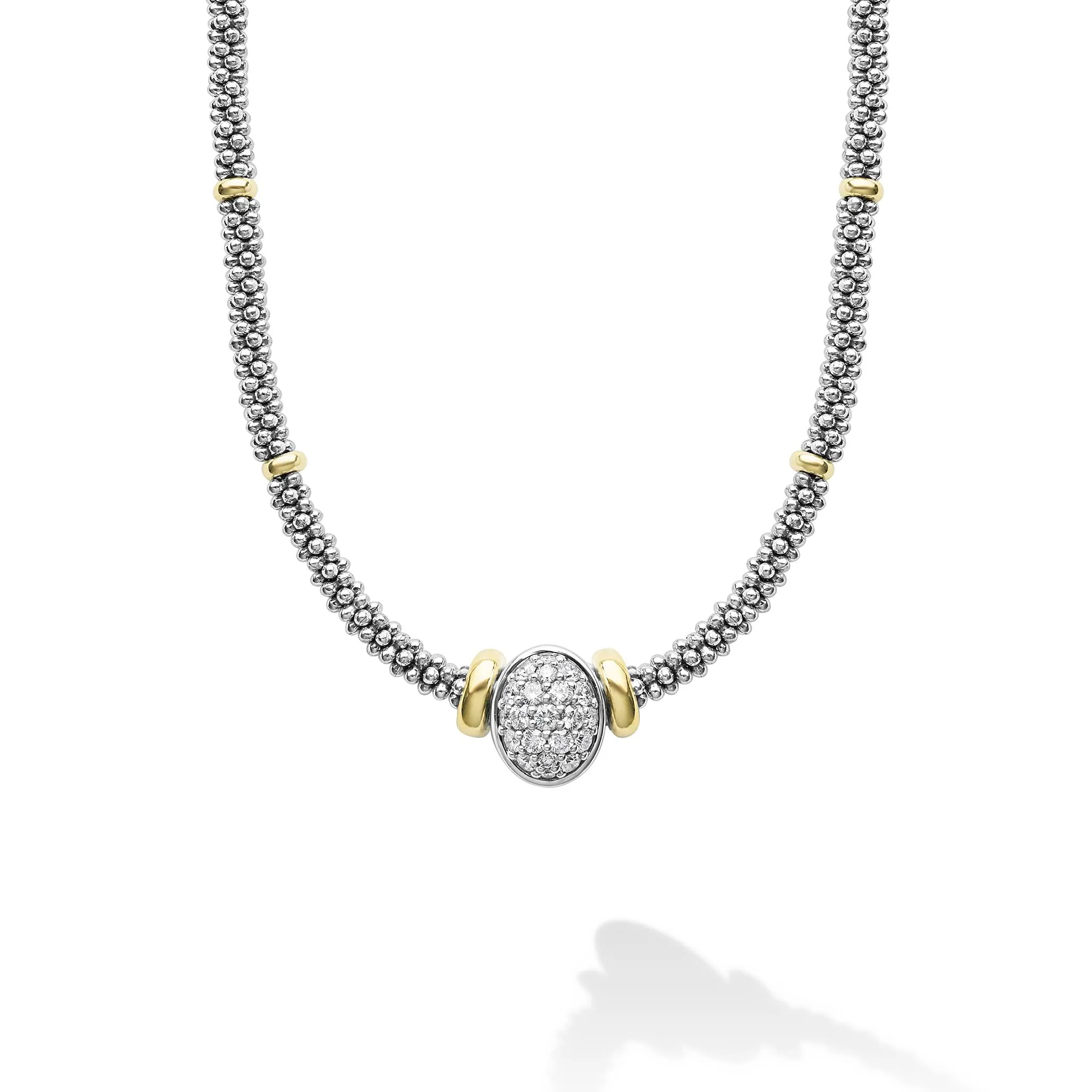 Signature Caviar Two-Tone Oval Caviar Diamond Necklace sold by LAGOS