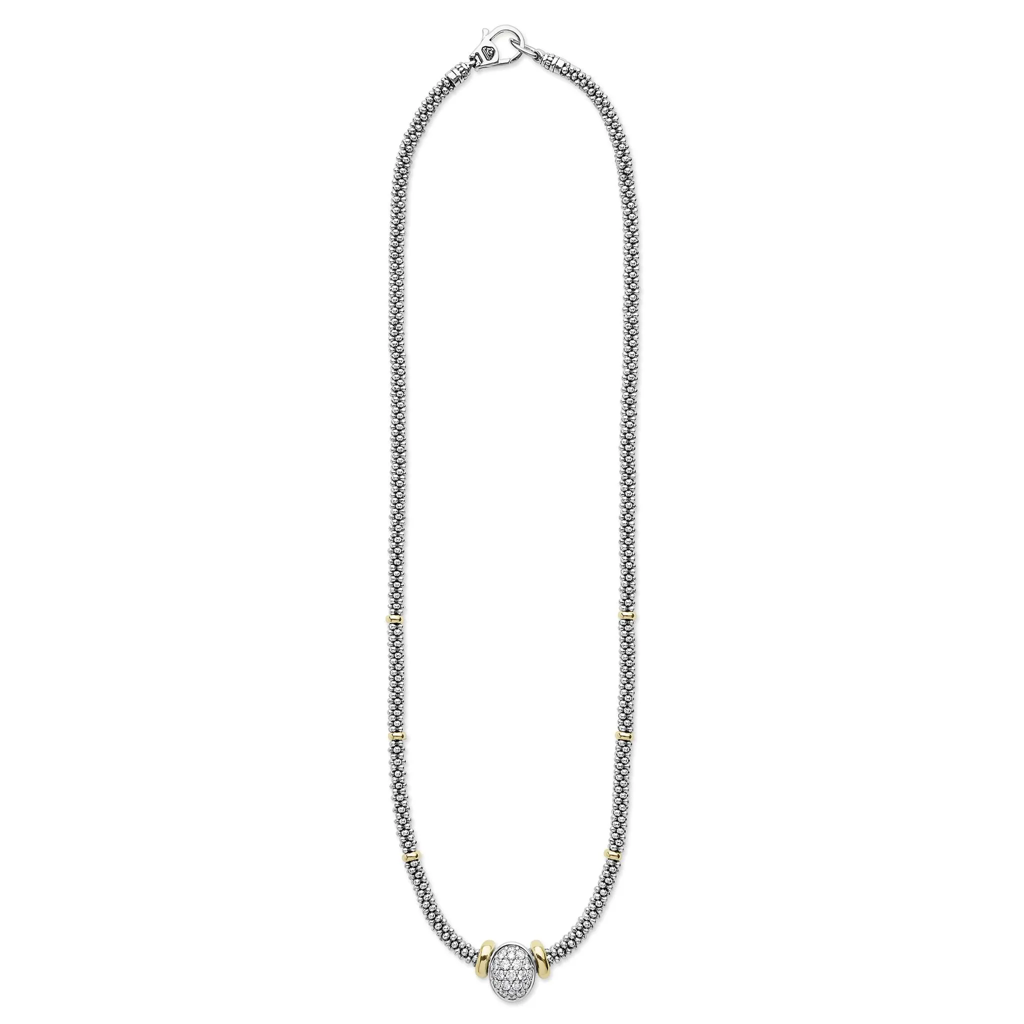 Signature Caviar Two-Tone Oval Caviar Diamond Necklace sold by LAGOS product image thumbnail 3