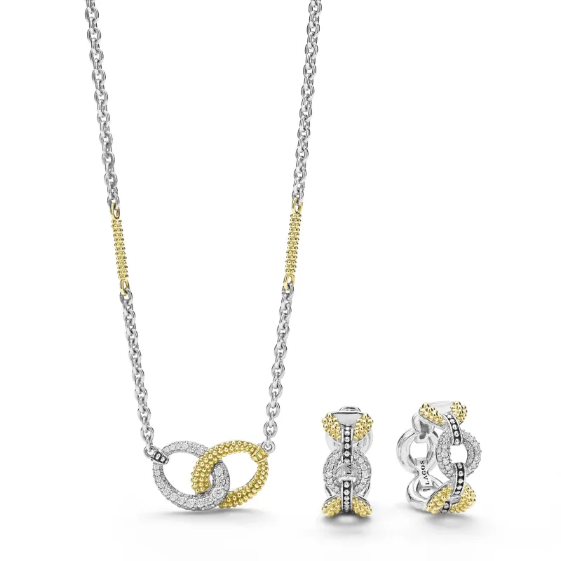Caviar Lux Two-Tone Diamond Necklace and Earring Gift Set sold by LAGOS