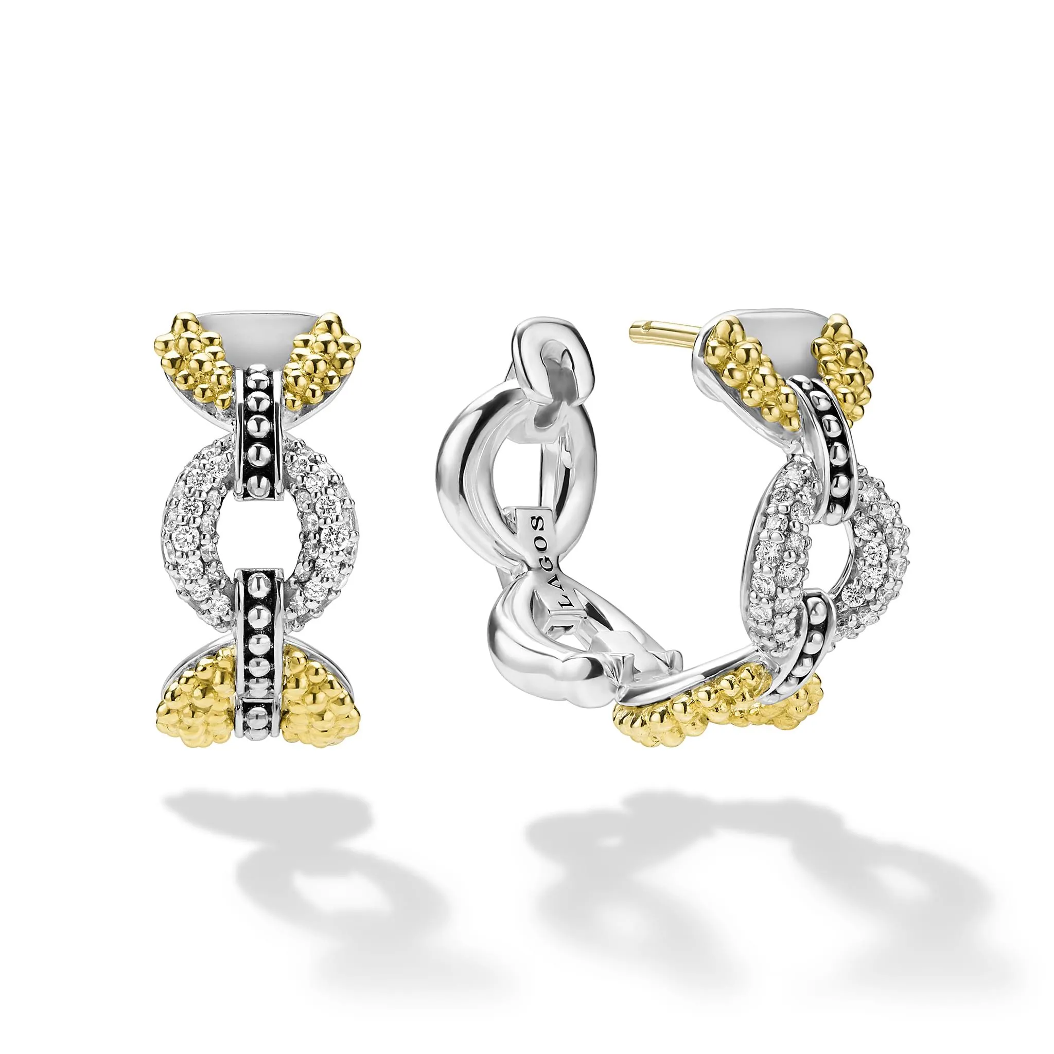 Caviar Lux Two-Tone Petite Link Diamond Hoop Earrings sold by LAGOS product image thumbnail 3