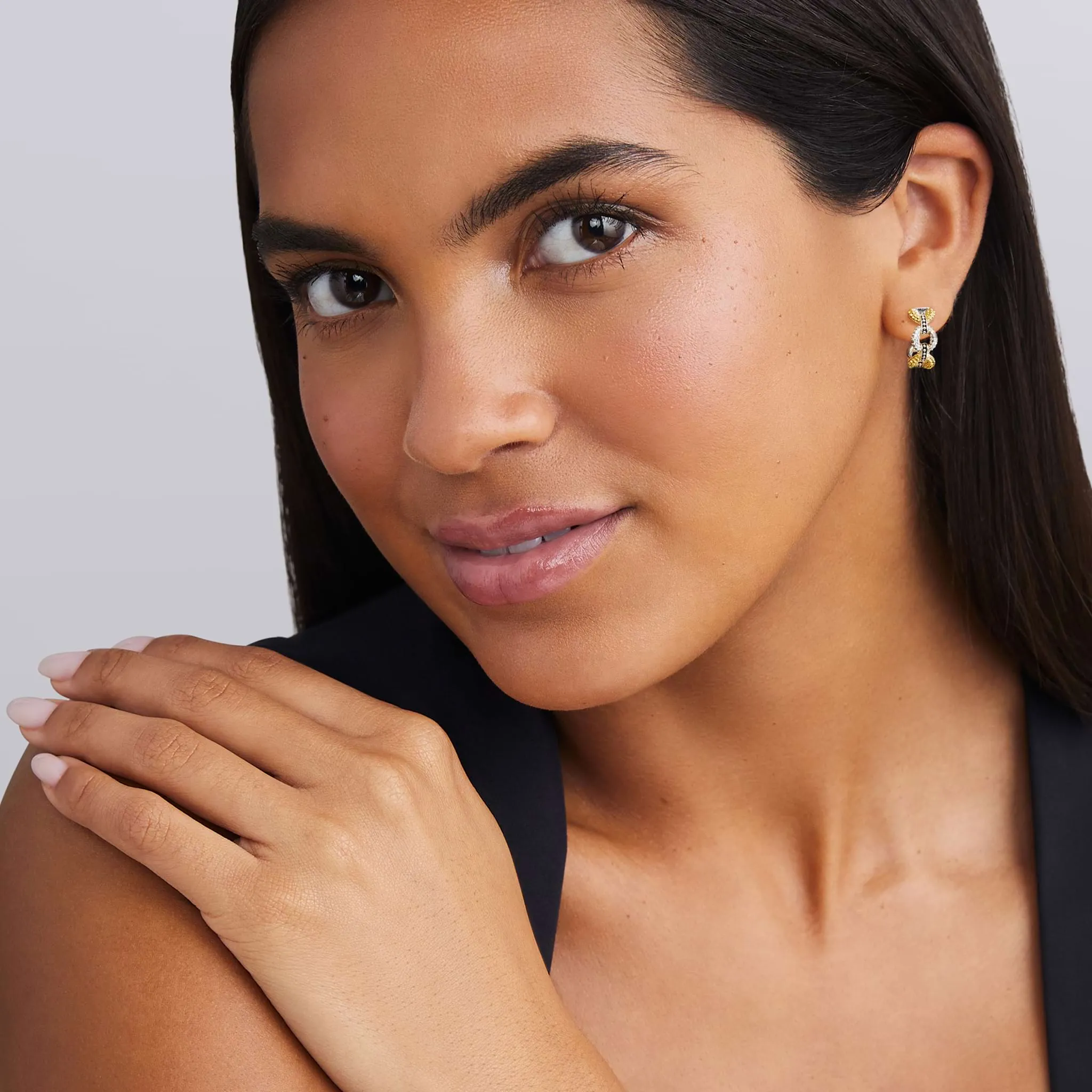 Caviar Lux Two-Tone Petite Link Diamond Hoop Earrings sold by LAGOS product image thumbnail 2