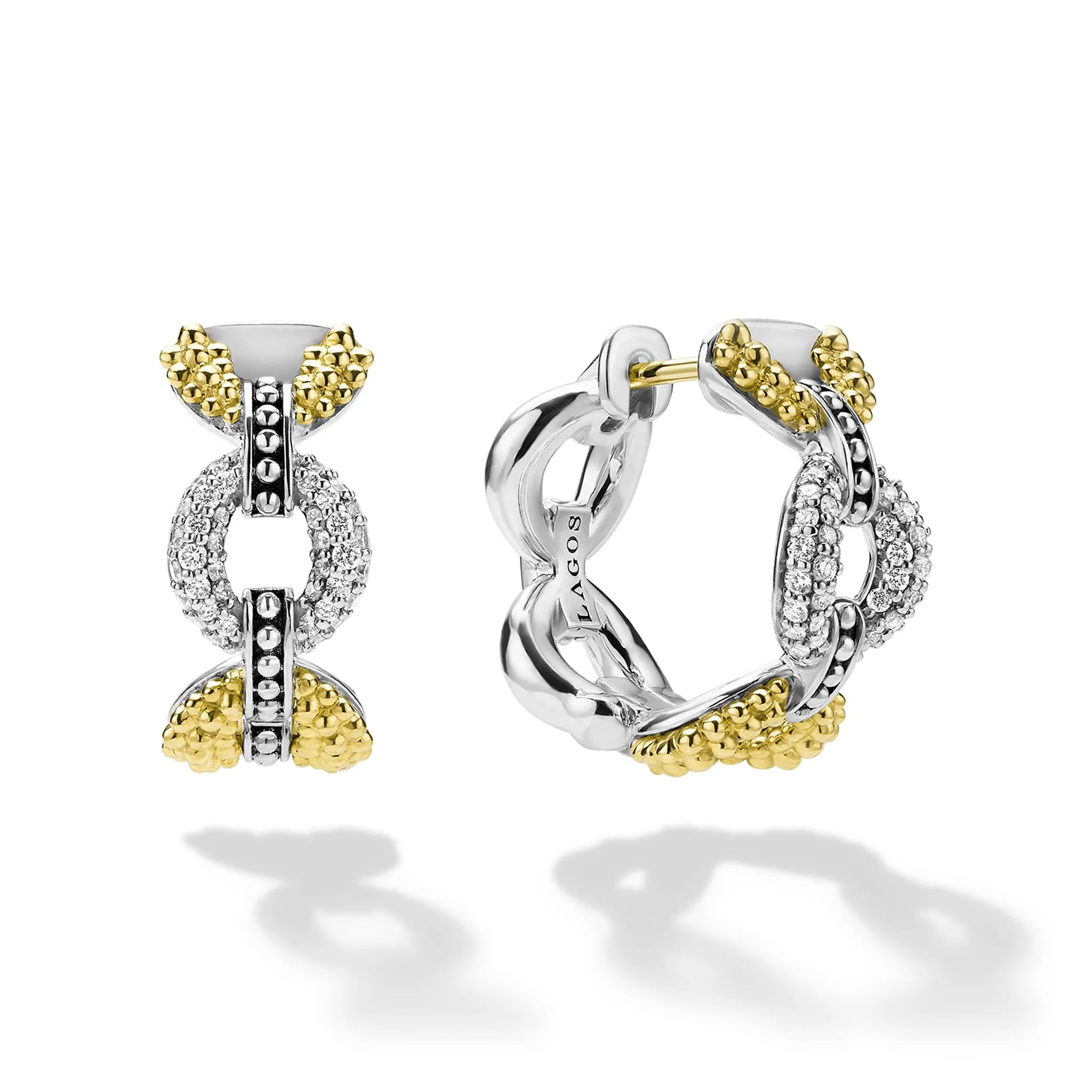 Caviar Lux Two-Tone Petite Link Diamond Hoop Earrings sold by LAGOS