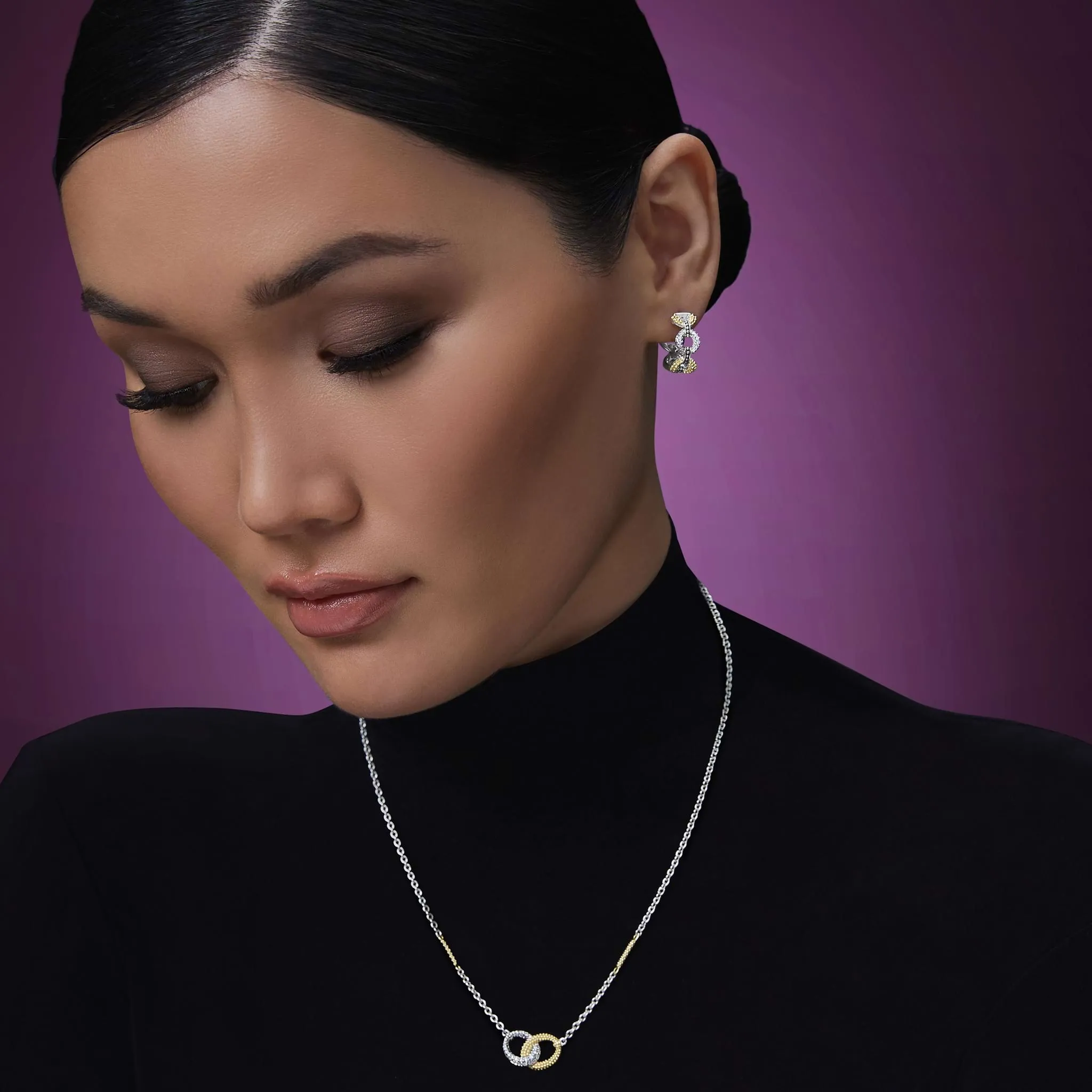 Caviar Lux Two-Tone Petite Link Diamond Hoop Earrings sold by LAGOS product image thumbnail 5