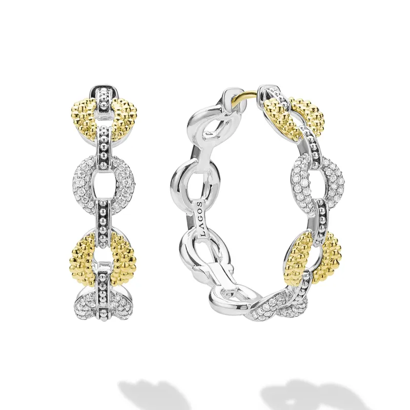 Caviar Lux Two-Tone Link Diamond Hoop Earrings sold by LAGOS