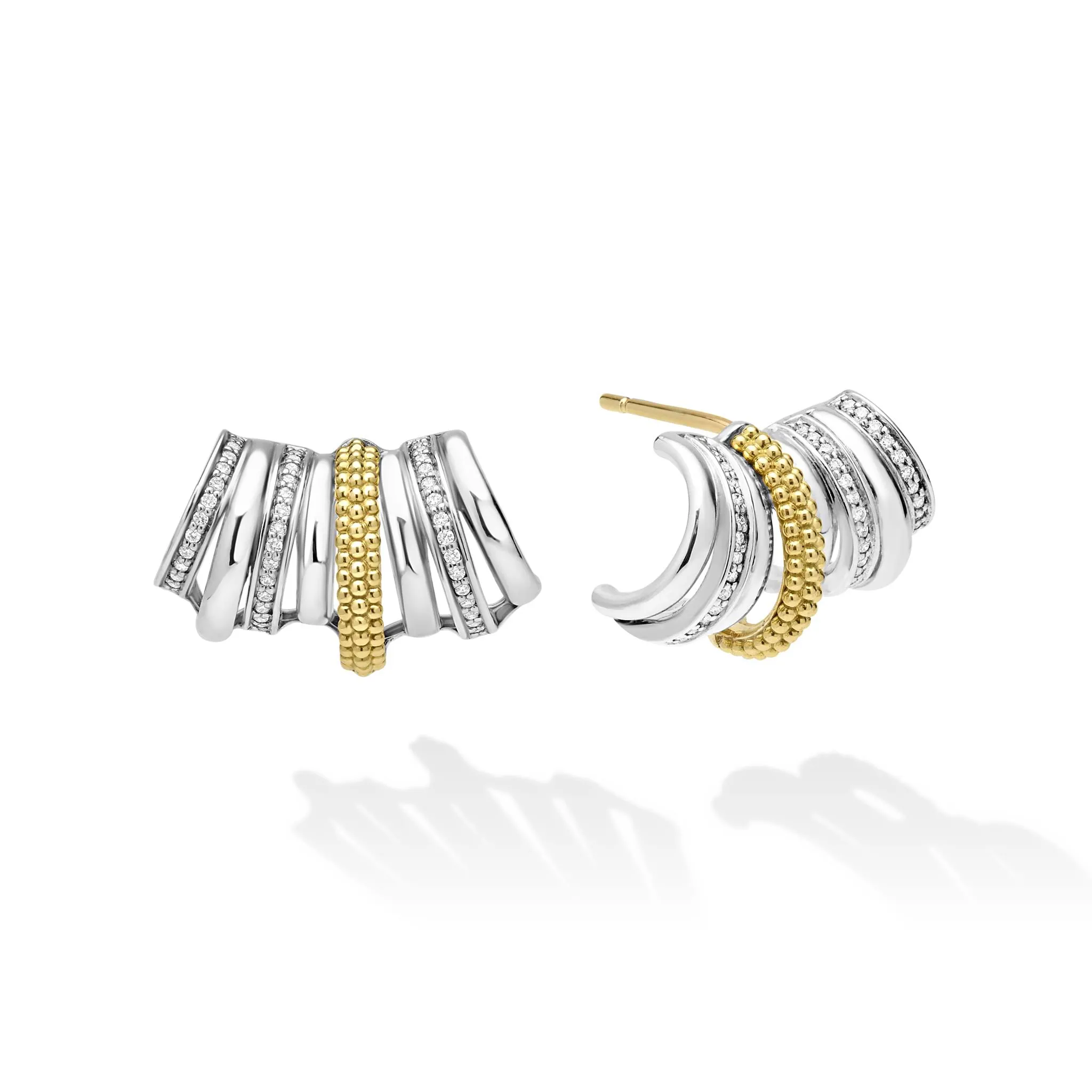 Caviar Lux Two-Tone Diamond Crawler Huggie Earrings sold by LAGOS product image thumbnail 4