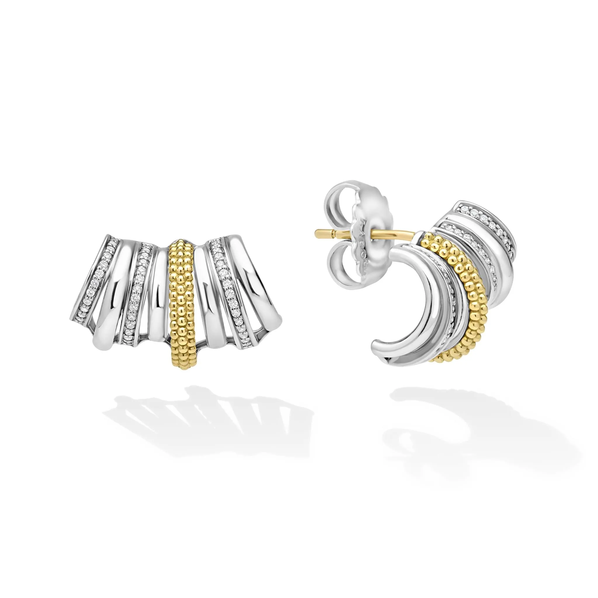 Caviar Lux Two-Tone Diamond Crawler Huggie Earrings sold by LAGOS