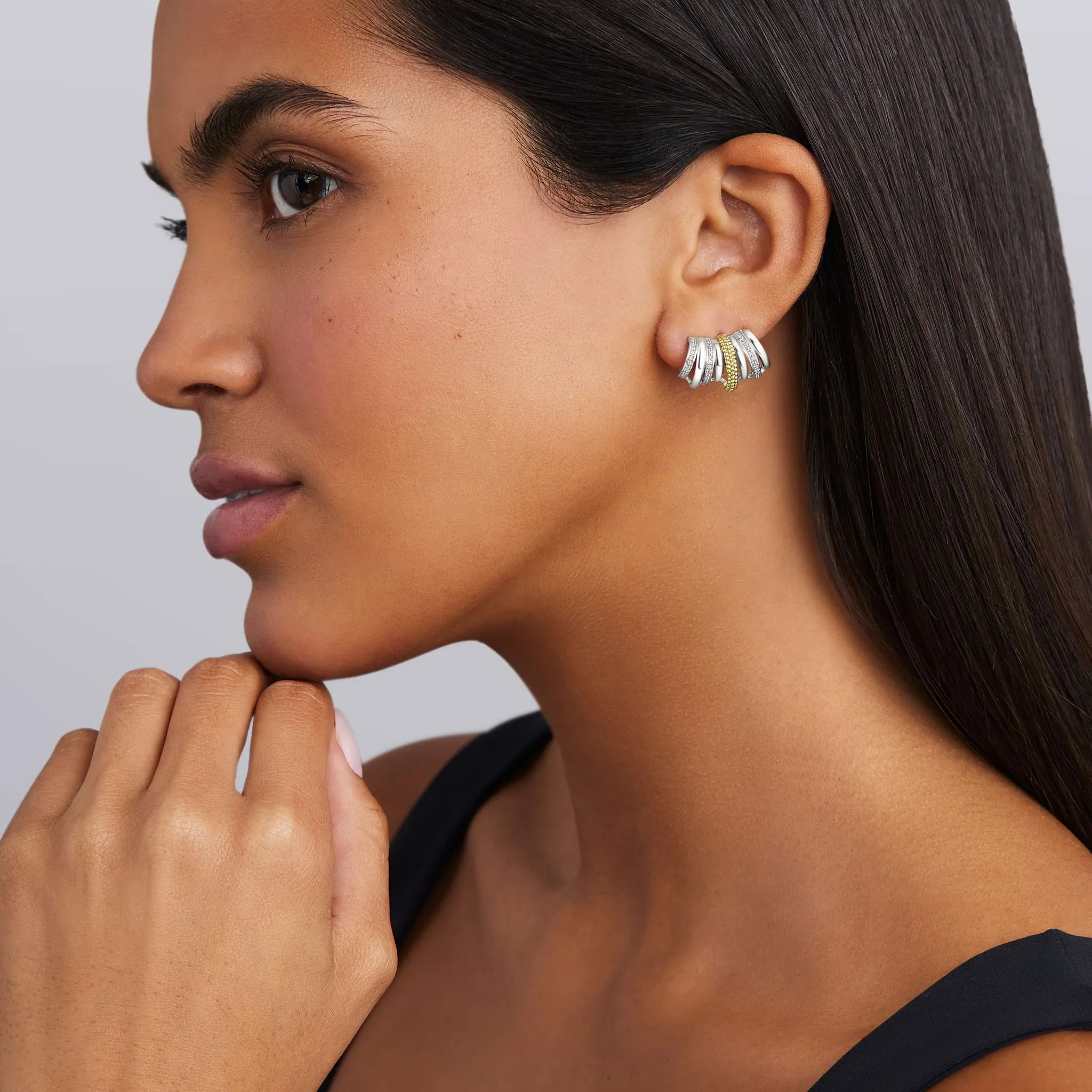 Caviar Lux Two-Tone Diamond Crawler Huggie Earrings sold by LAGOS product image thumbnail 2