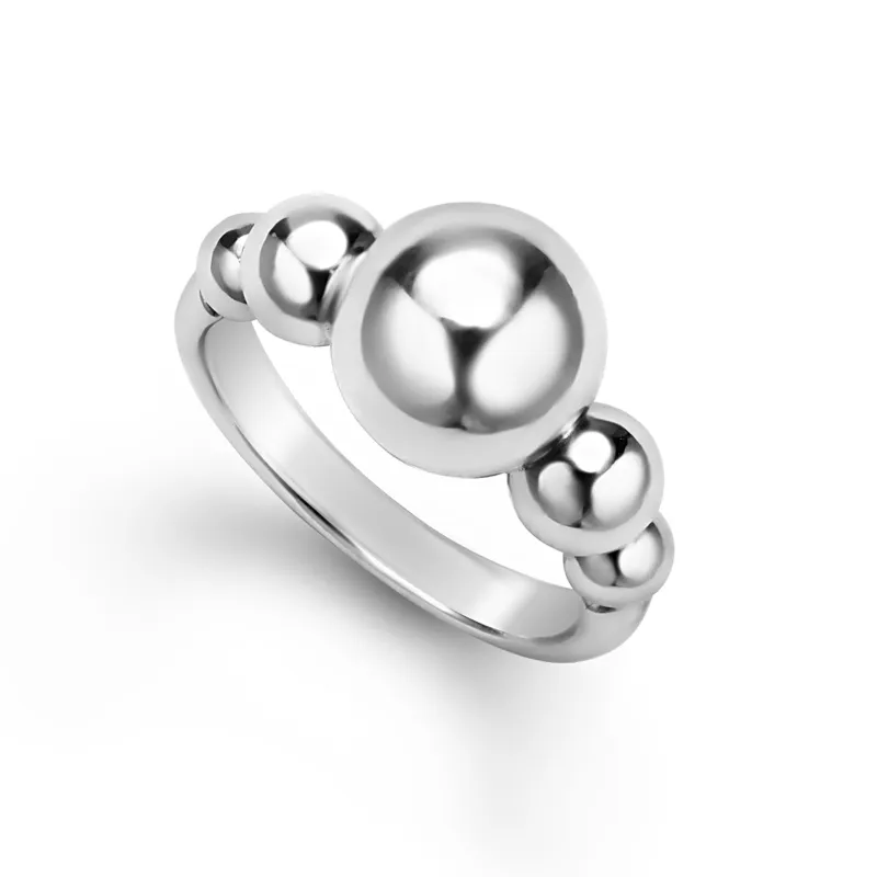 Caviar Bubbly Silver Beaded Ring sold by LAGOS