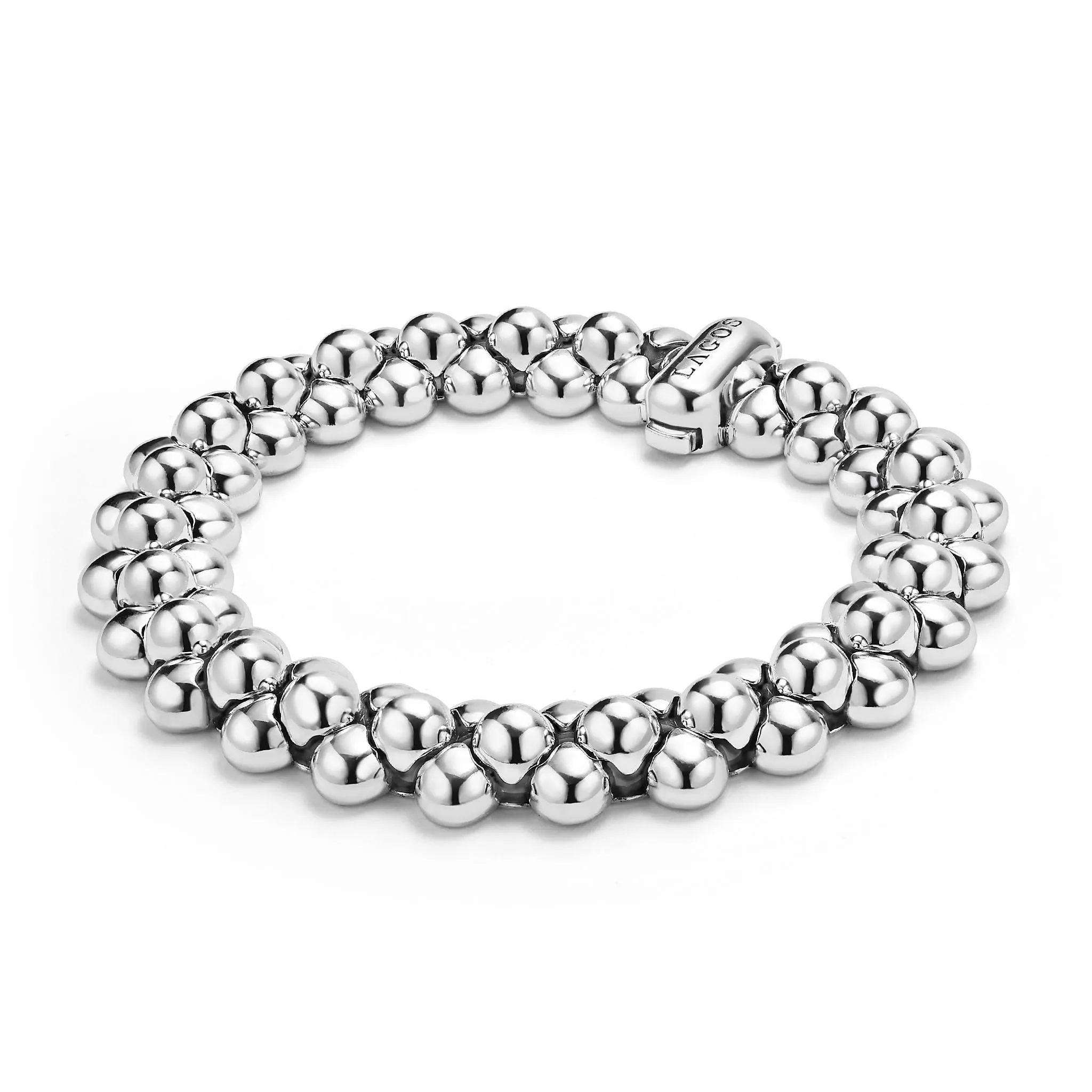 Caviar Bubbly Silver Three Row Beaded Statement Bracelet sold by LAGOS product image thumbnail 3