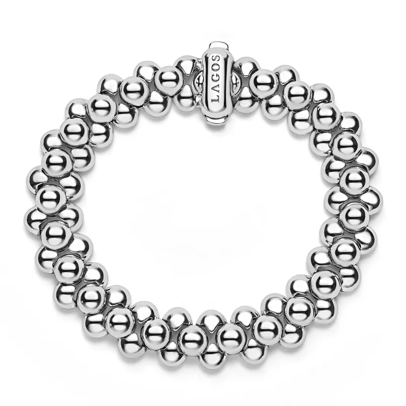 Caviar Bubbly Silver Three Row Beaded Statement Bracelet sold by LAGOS