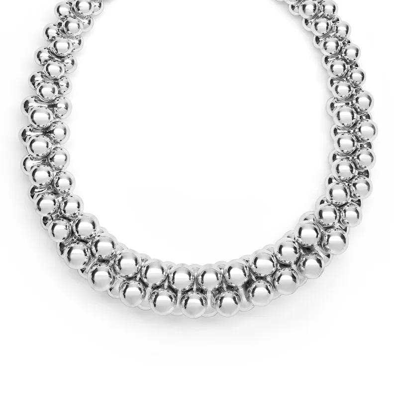 Caviar Bubbly Silver Beaded Statement Necklace sold by LAGOS
