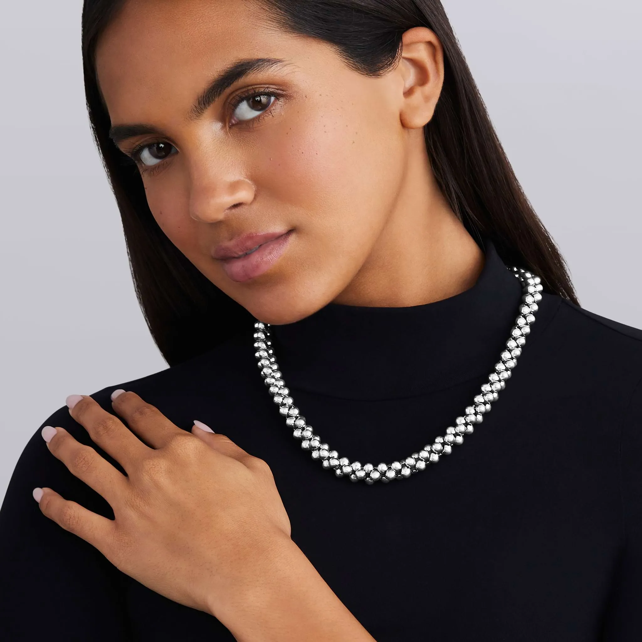 Caviar Bubbly Silver Beaded Necklace sold by LAGOS product image thumbnail 2