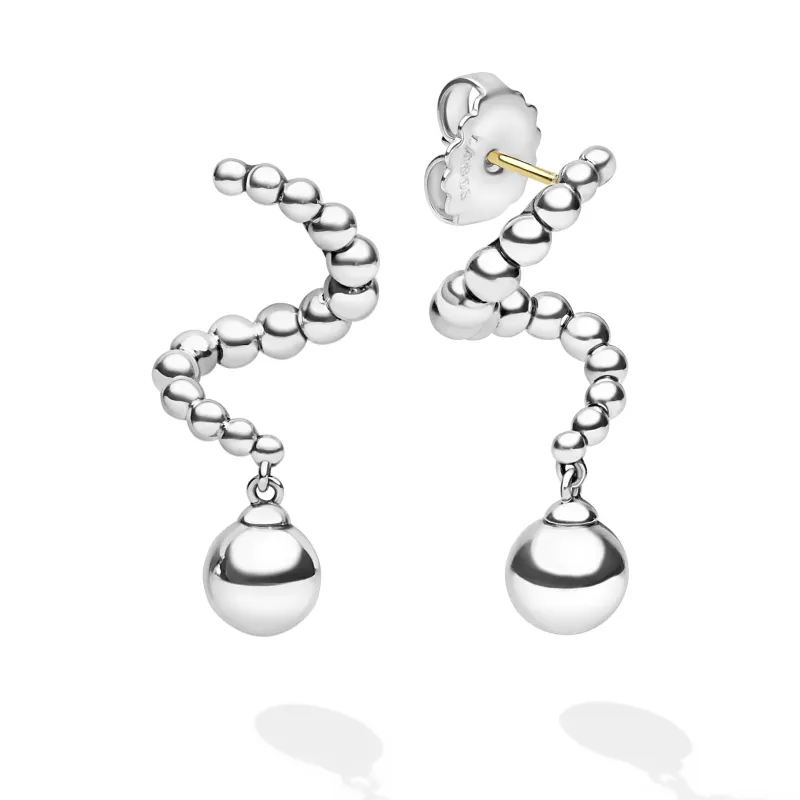 Caviar Bubbly Silver Beaded Statement Drop Earrings sold by LAGOS