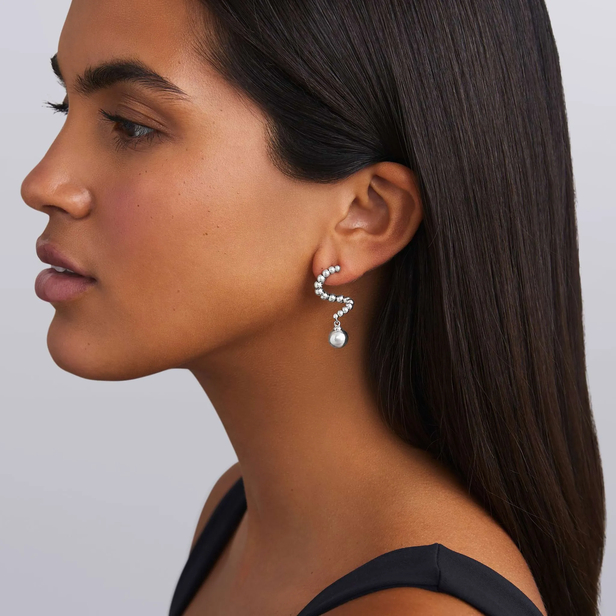 Caviar Bubbly Silver Beaded Statement Drop Earrings sold by LAGOS product image thumbnail 2