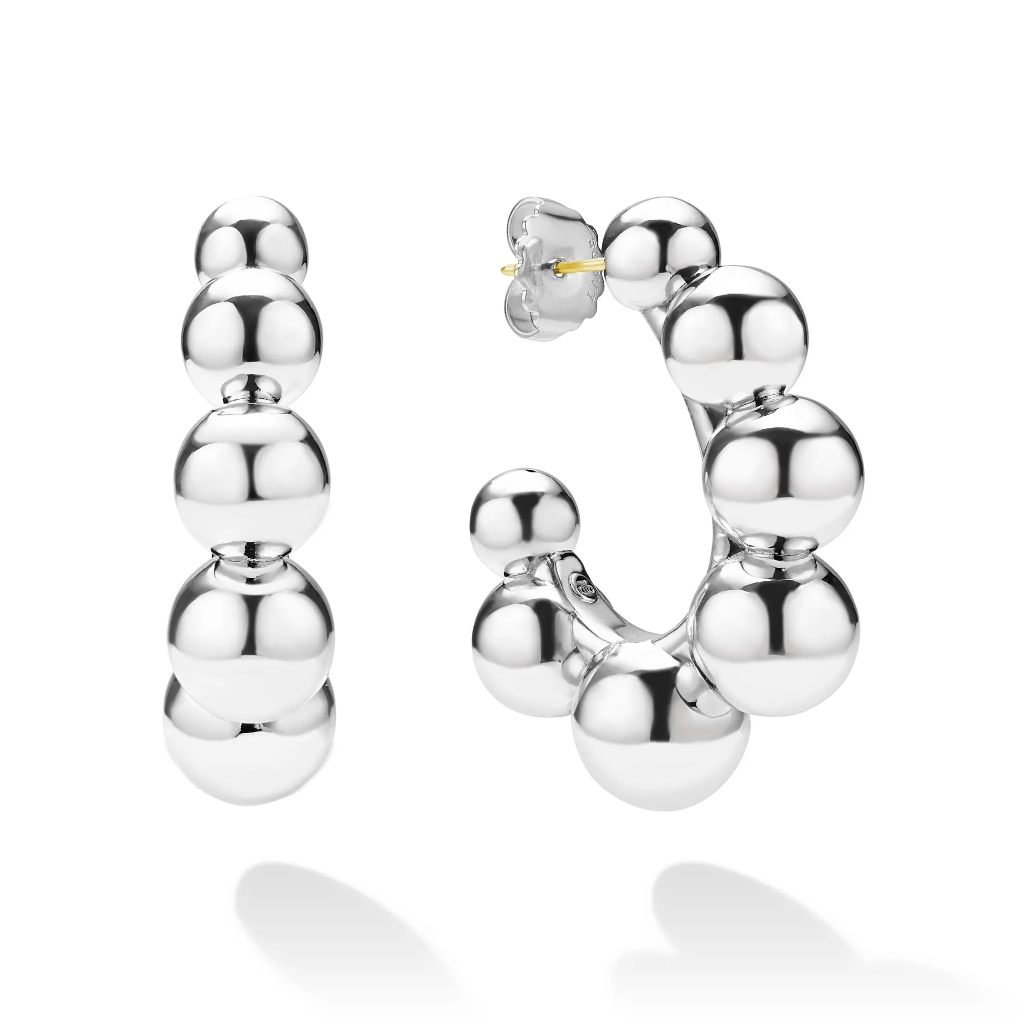 Caviar Bubbly Large Silver Beaded Hoop Earrings sold by LAGOS product image thumbnail 4