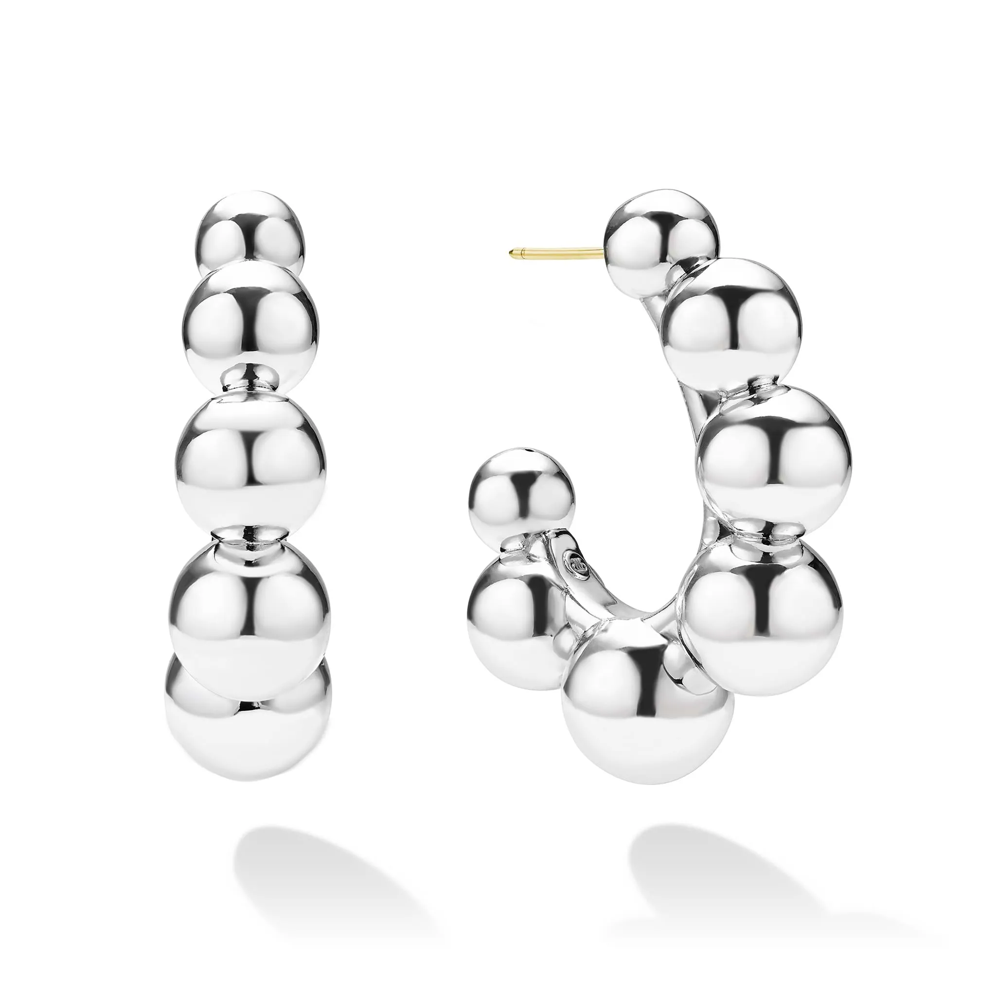 Caviar Bubbly Large Silver Beaded Hoop Earrings sold by LAGOS