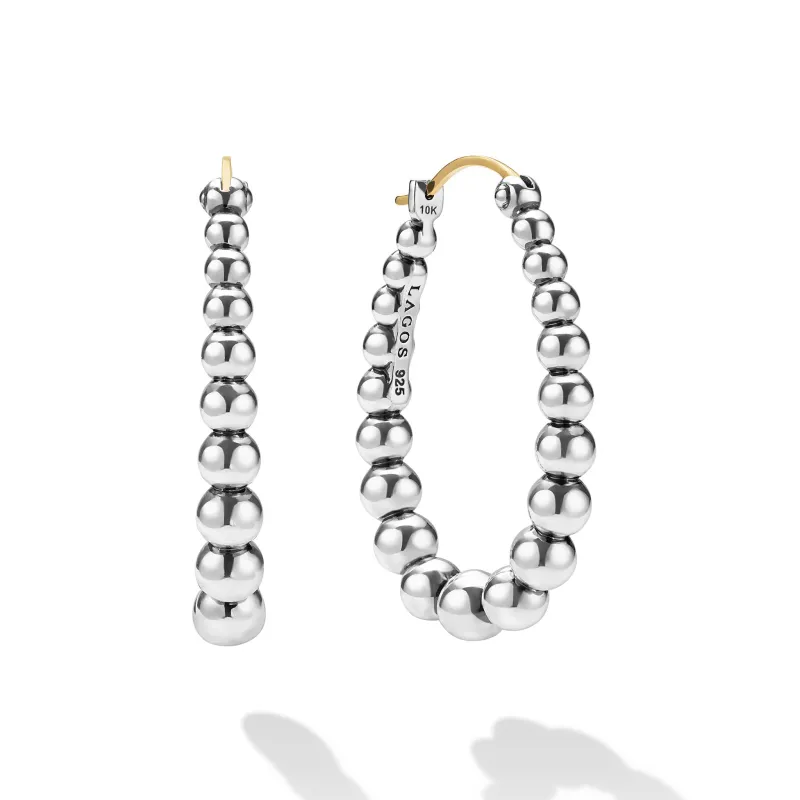Caviar Bubbly Silver Oval Beaded Hoop Earrings sold by LAGOS