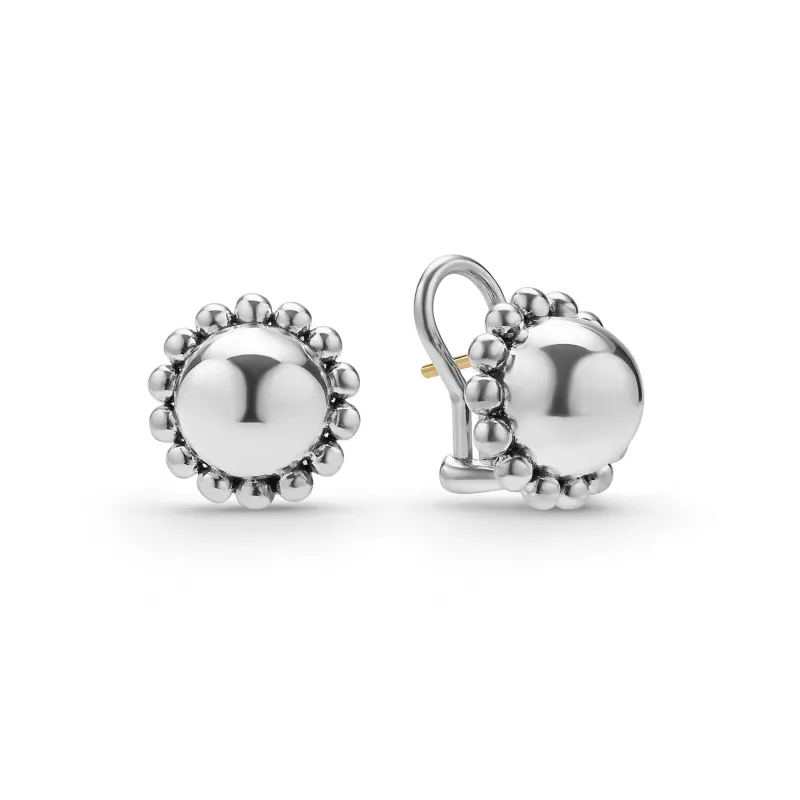 Caviar Bubbly Silver Round Omega Clip Earrings sold by LAGOS