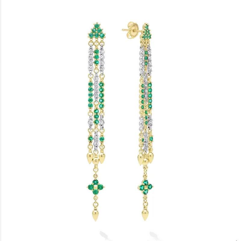 Studio 18K Gold Emerald and Diamond Drop Earrings sold by LAGOS