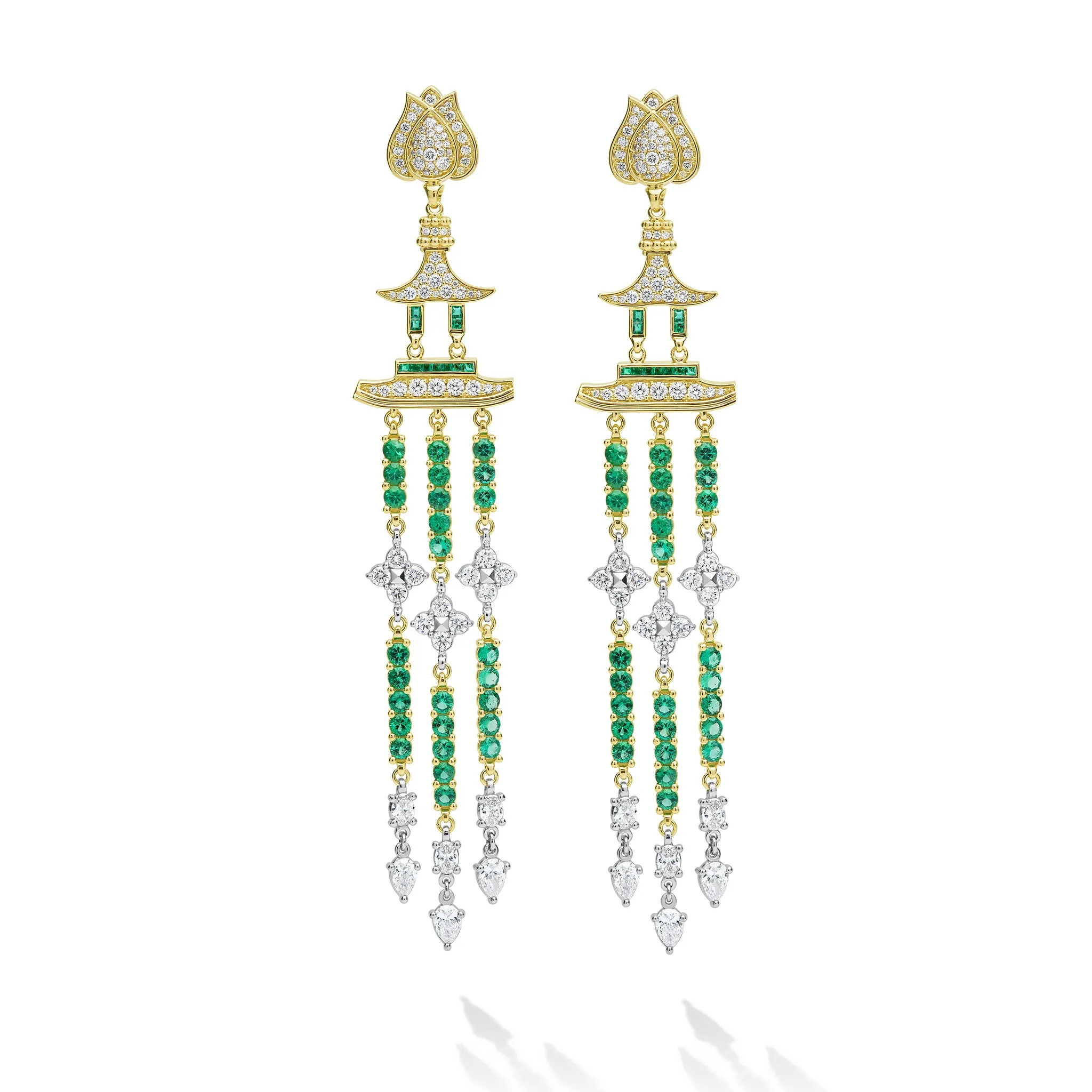 SML 18K Diamond and Emerald Lotus Drop Earrings sold by LAGOS product image thumbnail 2