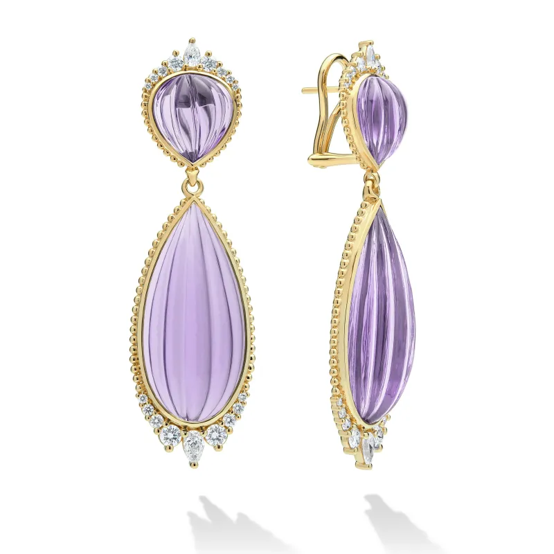 Studio 18K Gold Briolette Amethyst & Diamond Teardrop Earrings sold by LAGOS