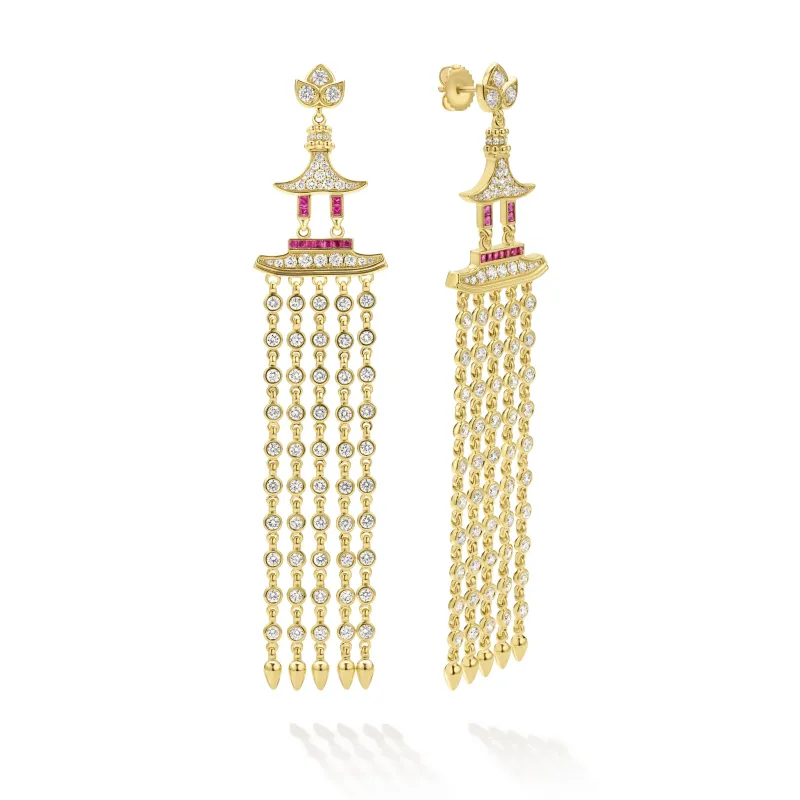 Studio 18K Diamond and Ruby Tassel Earrings sold by LAGOS