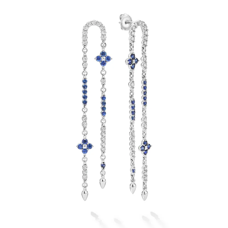 Studio 18K White Gold Diamond and Blue Sapphire Floral Drop Earring sold by LAGOS