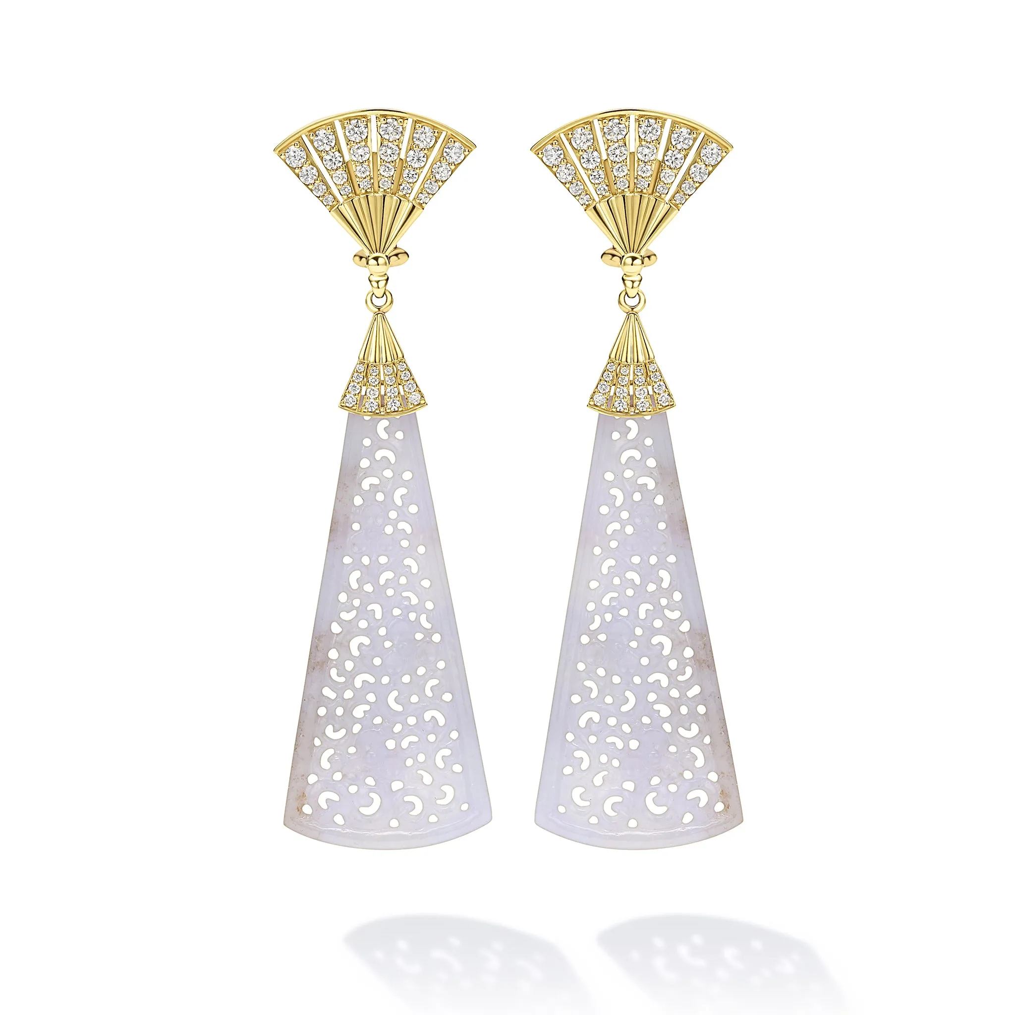 Studio 18K Diamond Fan Top Lavendar Jade Panel Earrings sold by LAGOS product image thumbnail 2