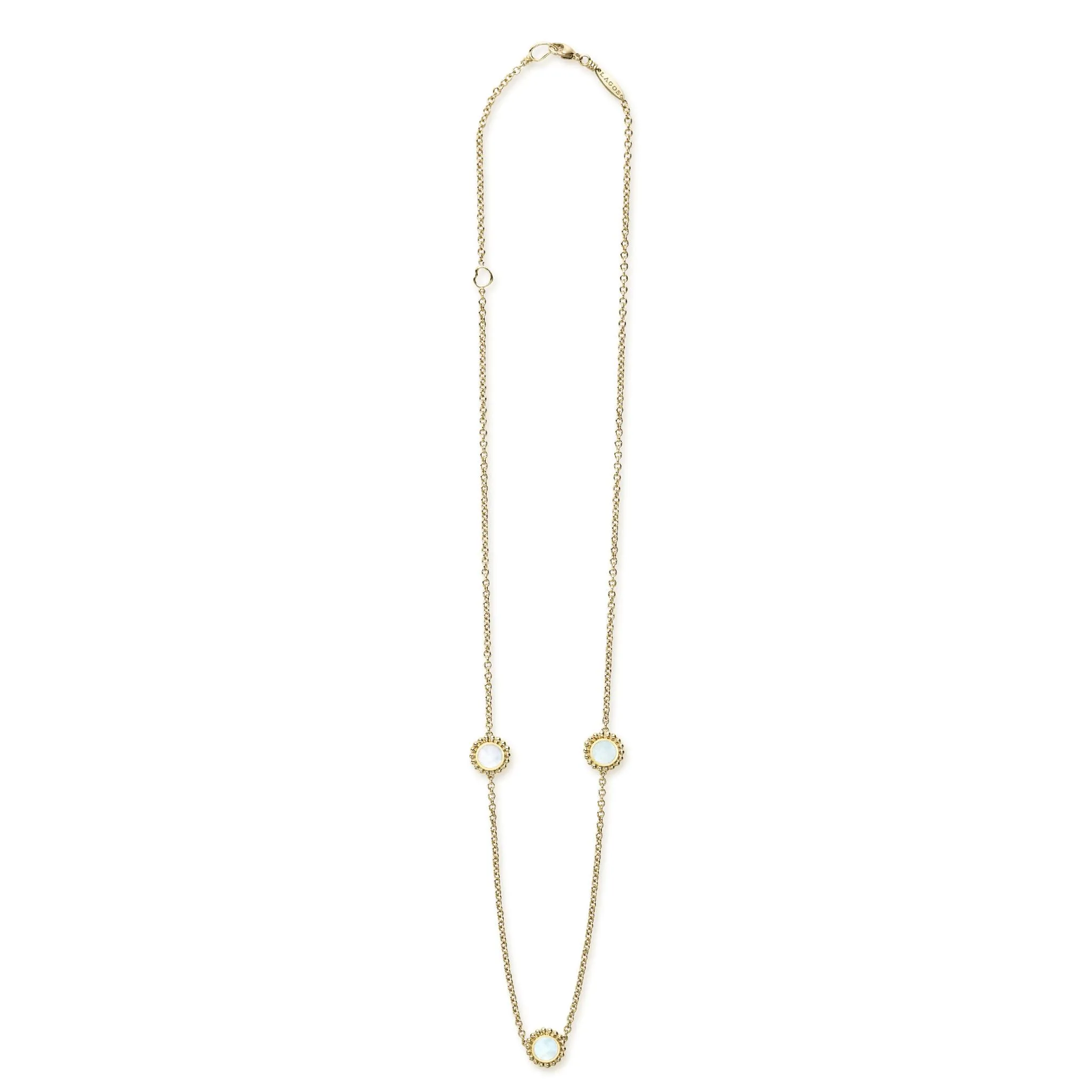 Covet Three Station Round Mother of Pearl Elevated Necklace sold by LAGOS