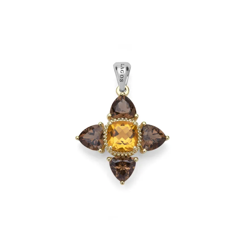 Studio Two-Tone Smokey Quartz and Citrine Floral Pendant sold by LAGOS