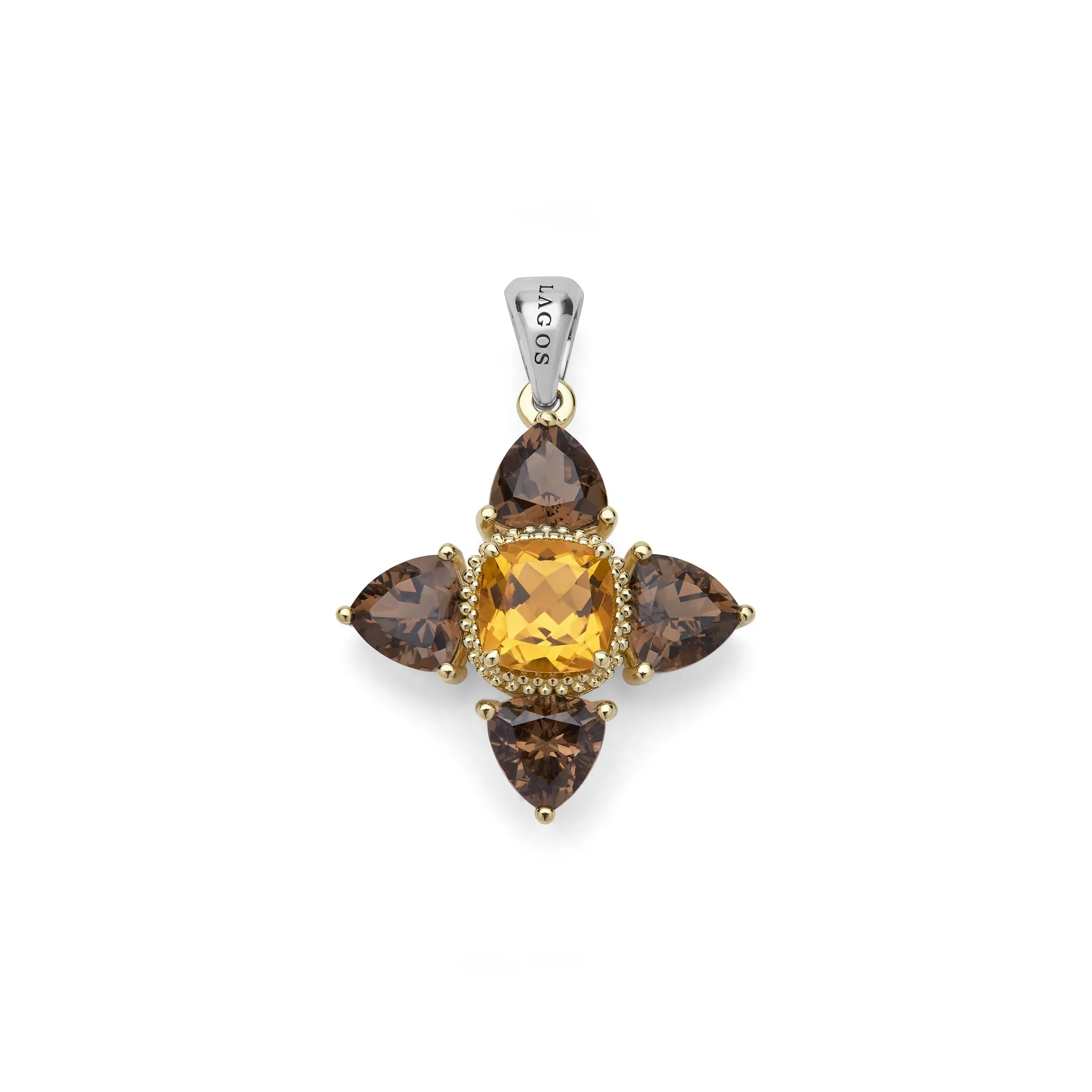 Studio Two-Tone Smokey Quartz and Citrine Floral Pendant sold by LAGOS