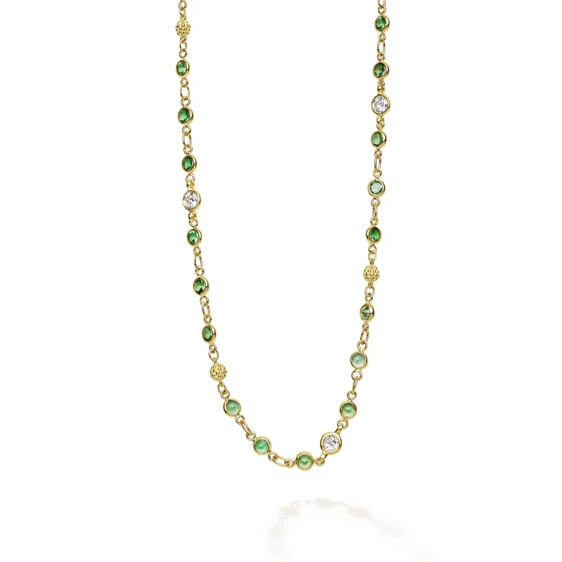 18K Gold Tsavorite Garnet & Diamond Station Necklace sold by LAGOS