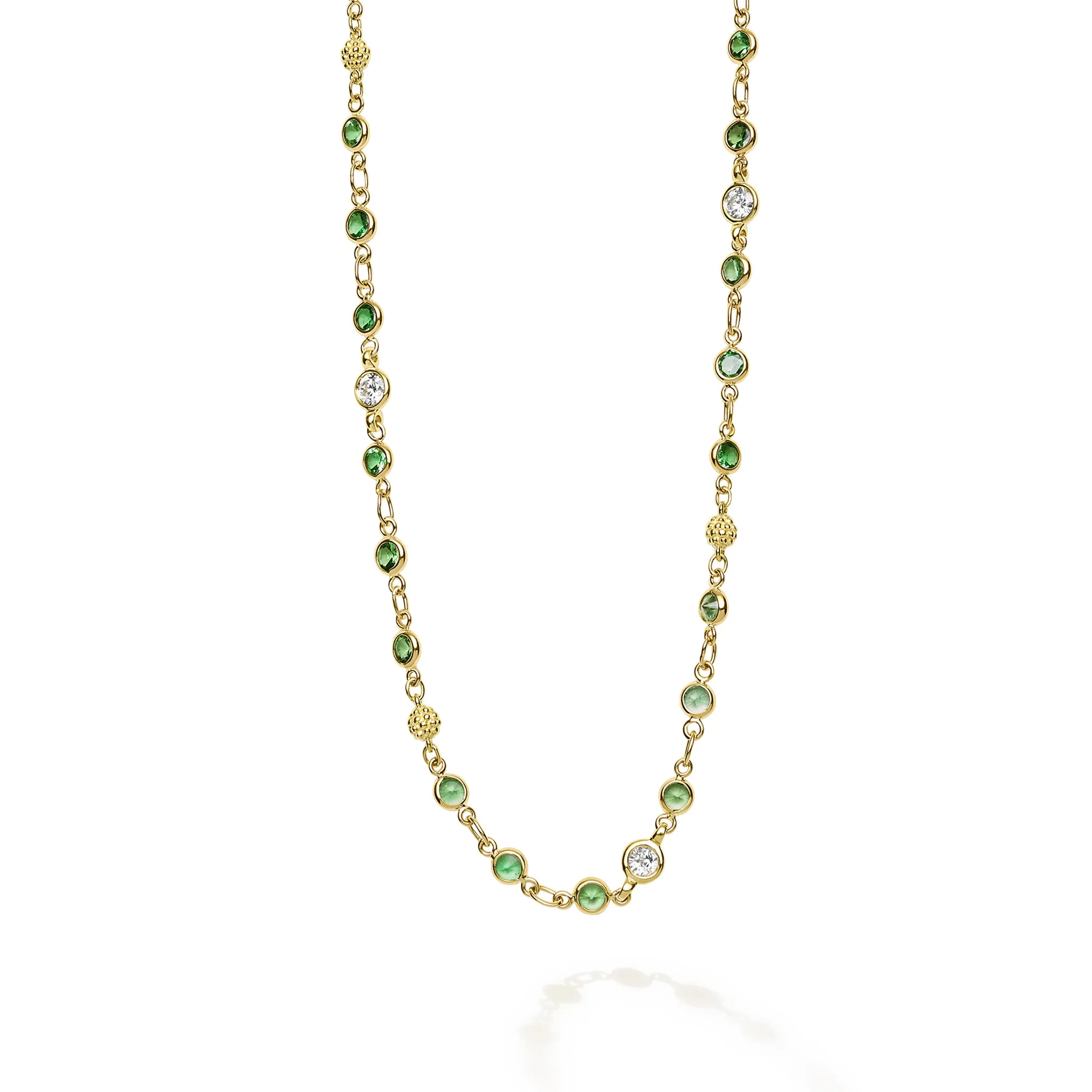 18K Gold Tsavorite Garnet & Diamond Station Necklace sold by LAGOS