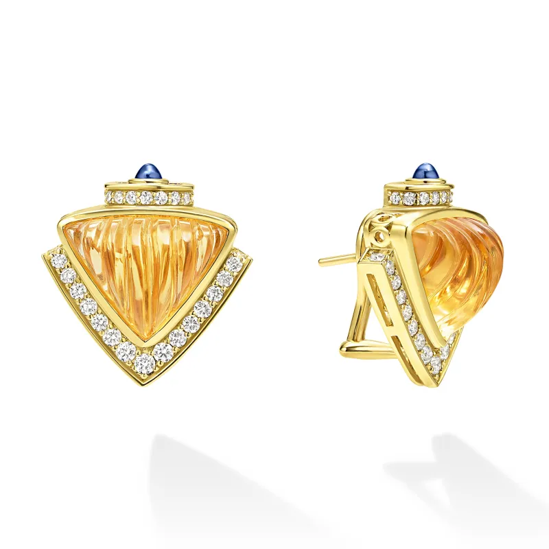 Studio 18K Citrine and Diamond Omega Clip Earrings sold by LAGOS