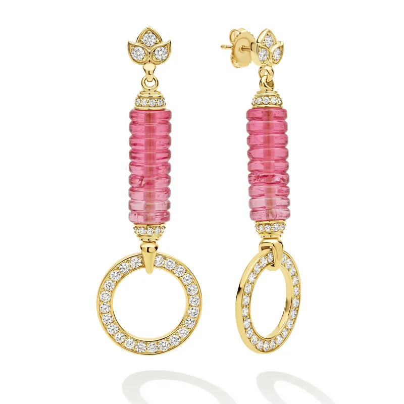 18K Diamond Pink Tourmaline Circle Drop Earrings sold by LAGOS