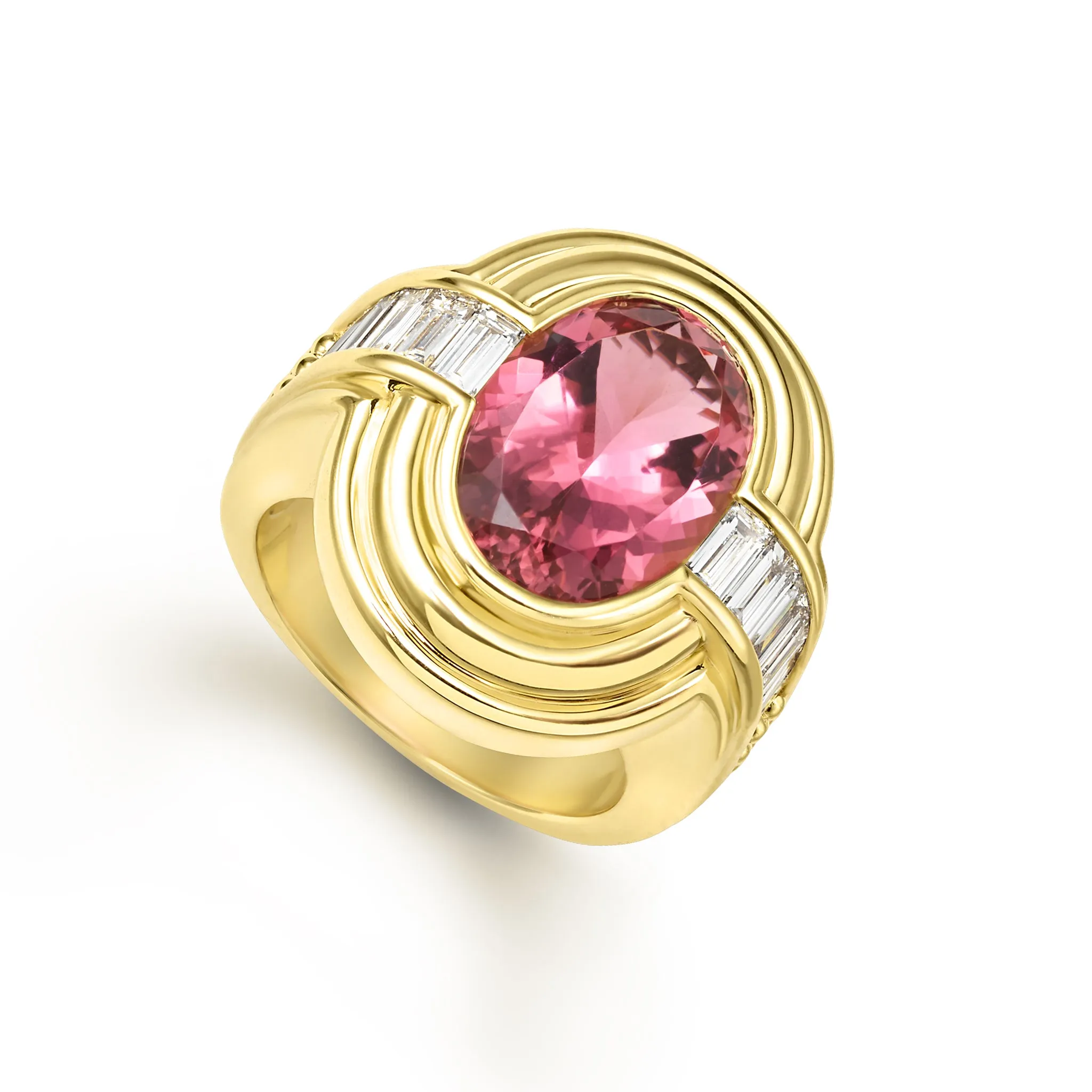 Studio Pink Tourmaline with Diamond Baguette Ring sold by LAGOS