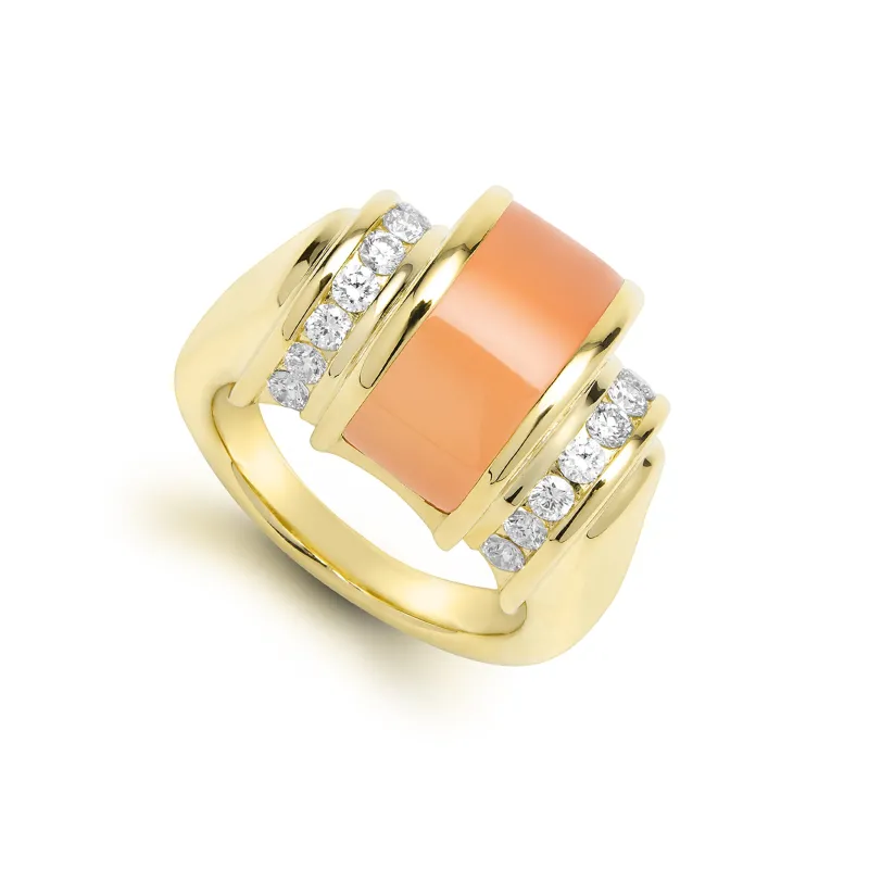 Caviar Gold 18K Peach Moonstone and Diamond Ring sold by LAGOS